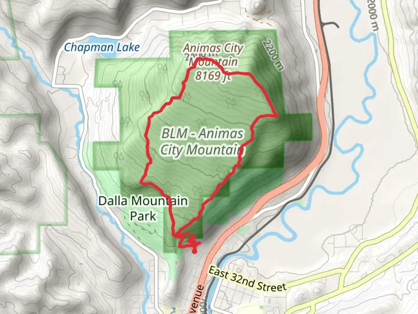 An image depicting the trail Animas City Mountain Loop Trail and its surrounding area.