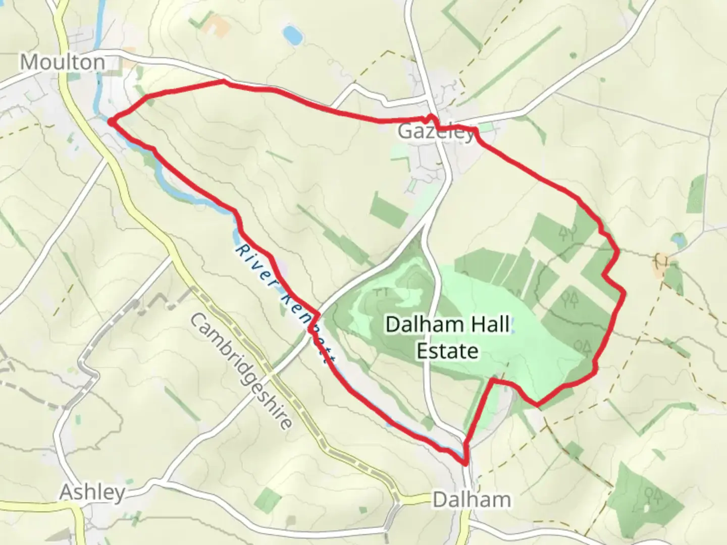 An image depicting the trail Gazeley to Dalham Circular Path and its surrounding area.