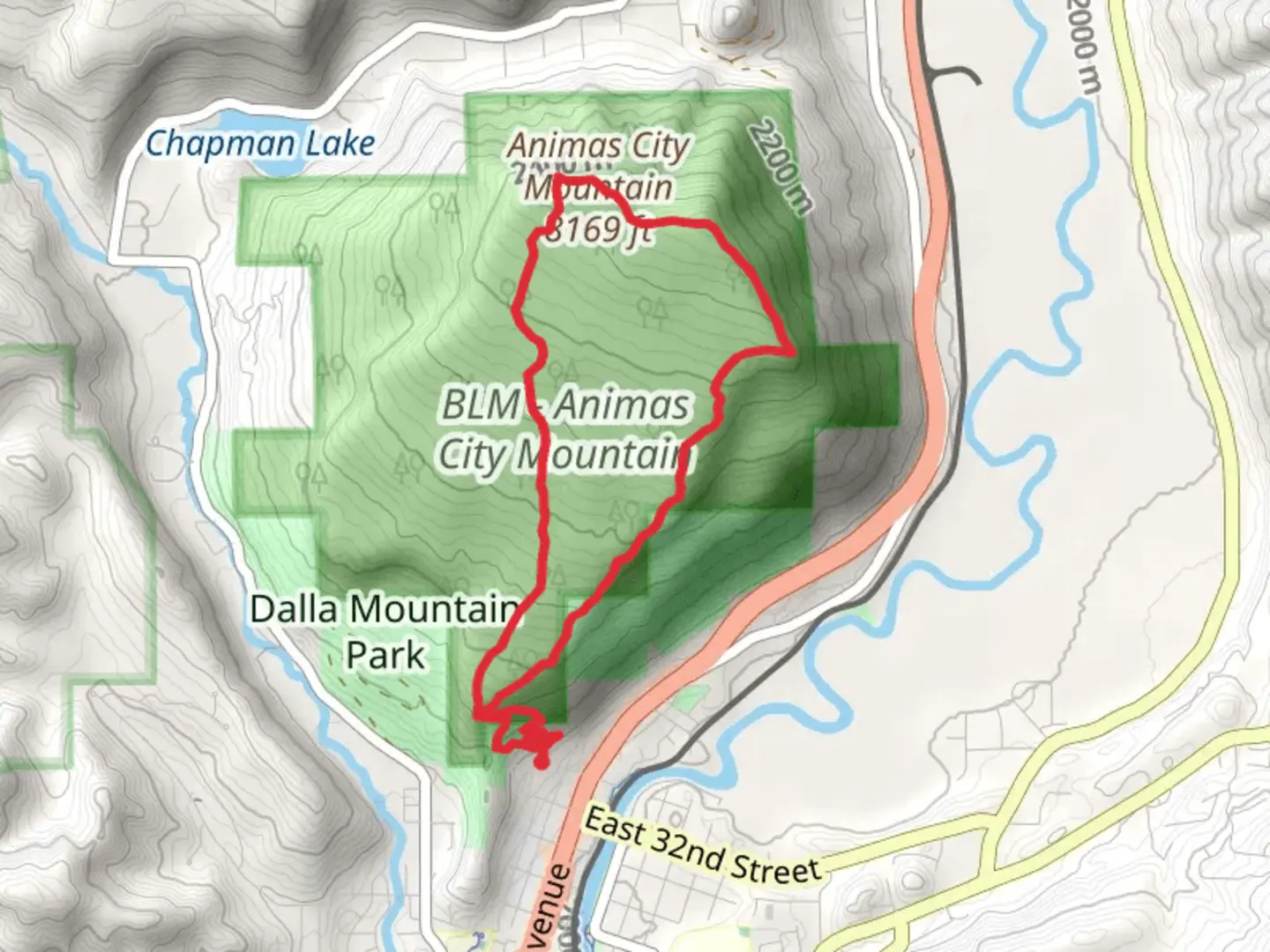 An image depicting the trail Animas Mountain Loop Trail and its surrounding area.