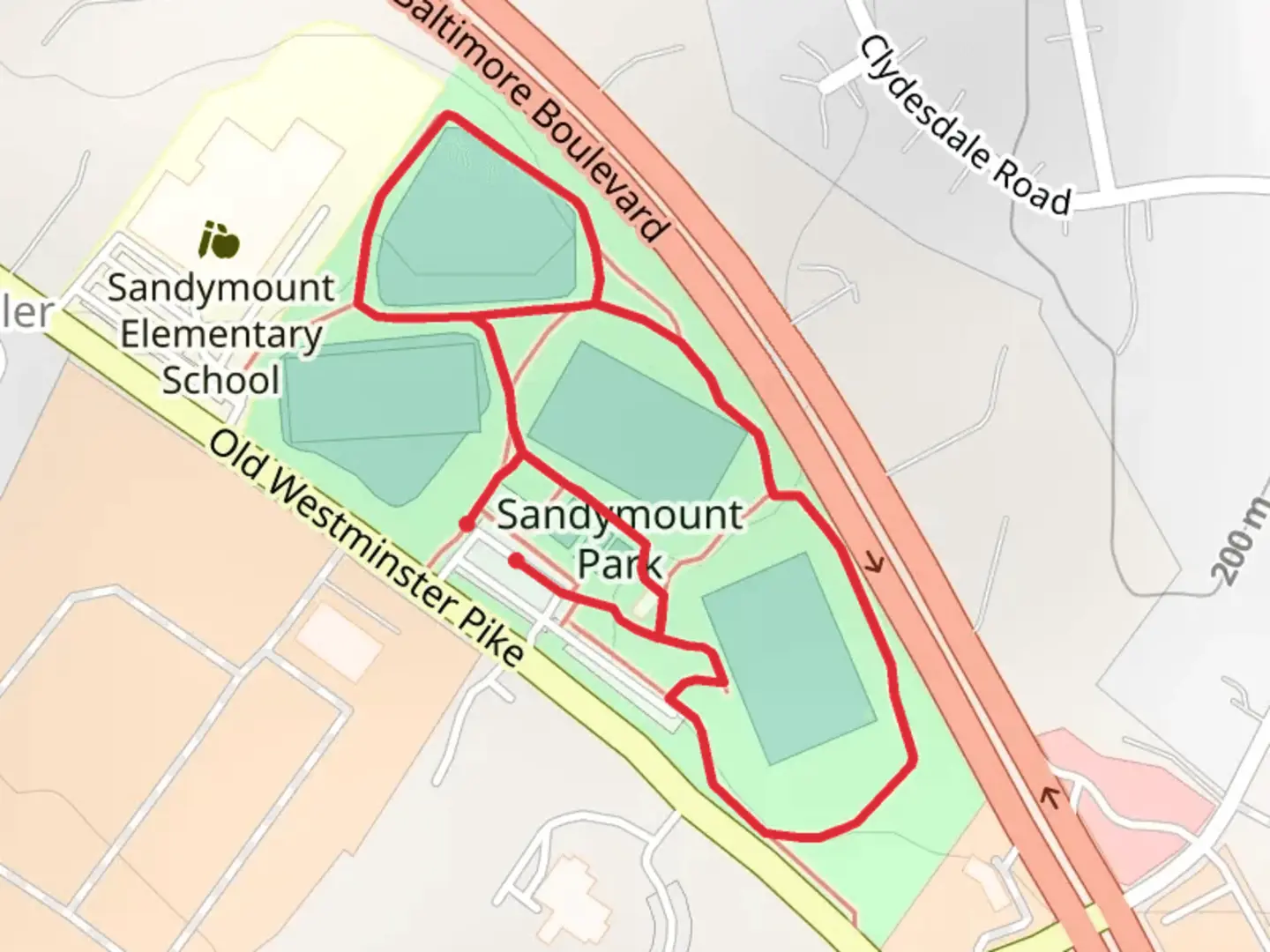 An image depicting the trail Sandymount Park Loop and its surrounding area.