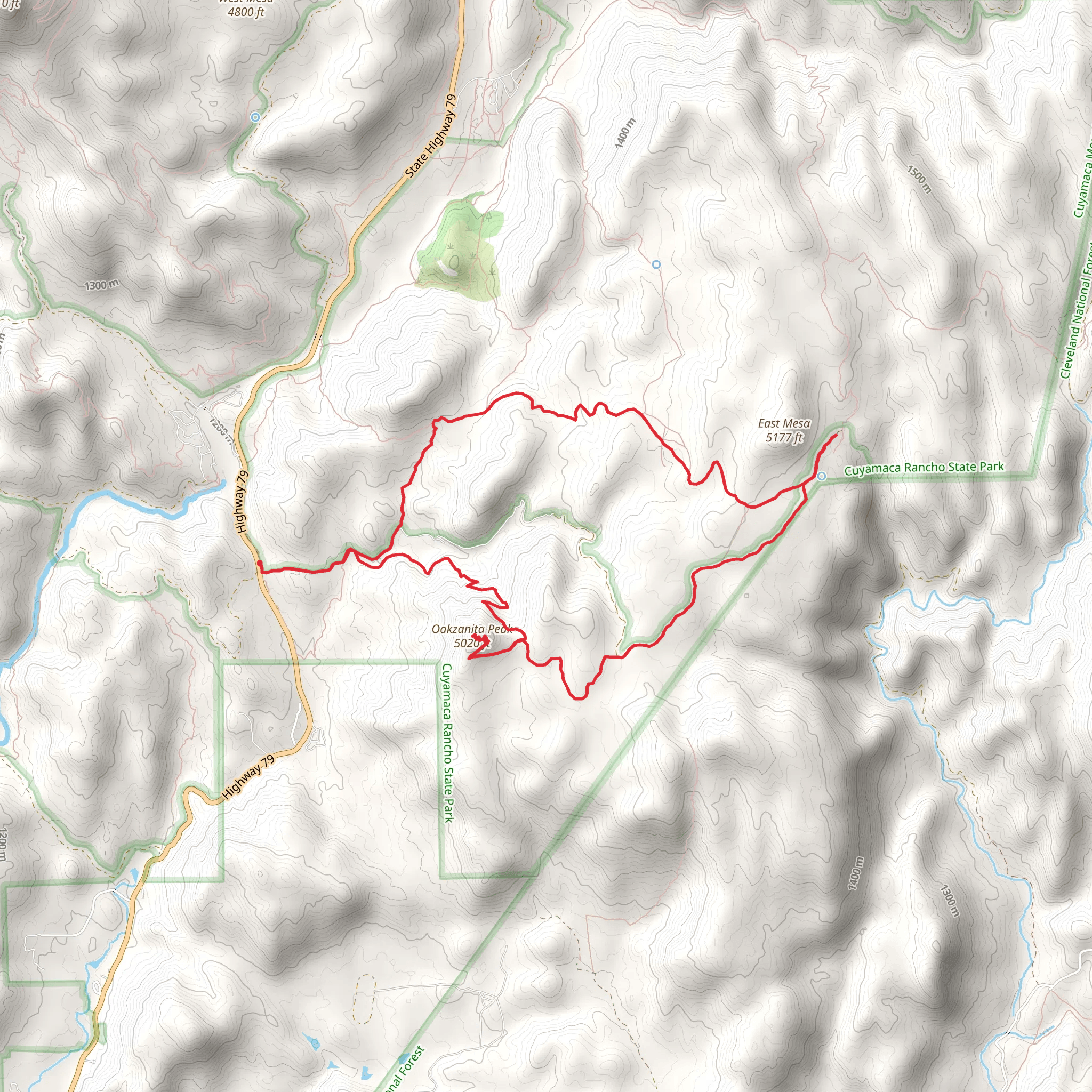Oakzanita Peak via Lower Descanso Creek Trail and Harvey Mooore Loop Trail mobile static map