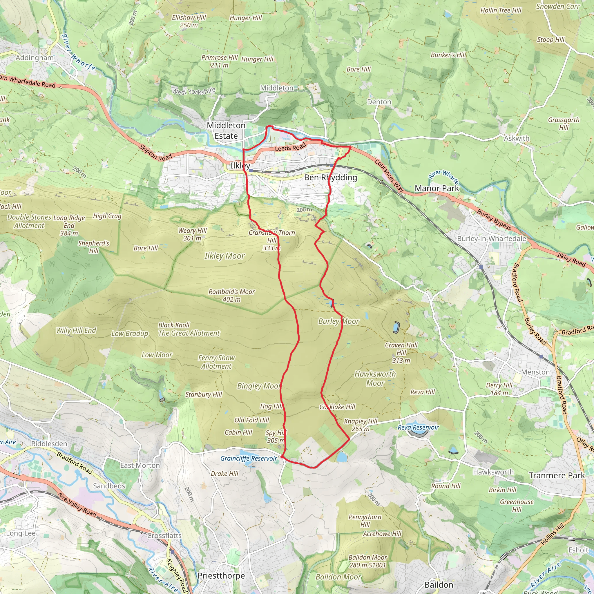 Faweather, Ilkley and Ben Rhydding Loop mobile static map