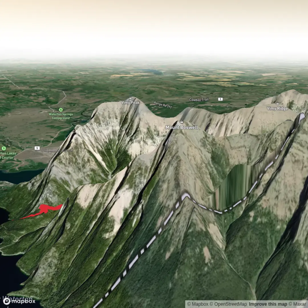 An image depicting the trail Crypt Lake Trail and its surrounding area.
