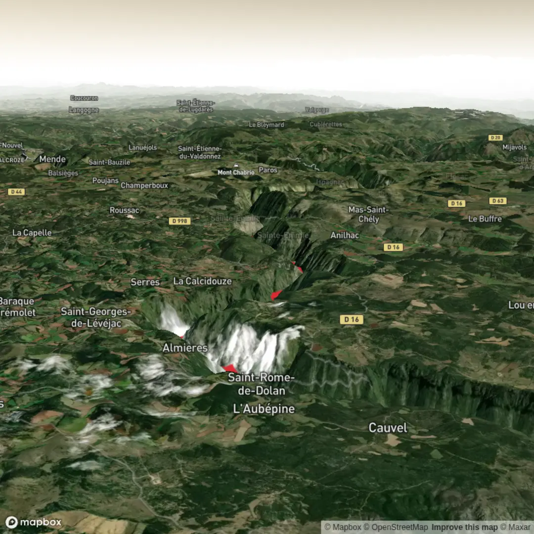 An image depicting the trail Vignes - Saint Enimie, Roadwalk - Juni 28 and its surrounding area.