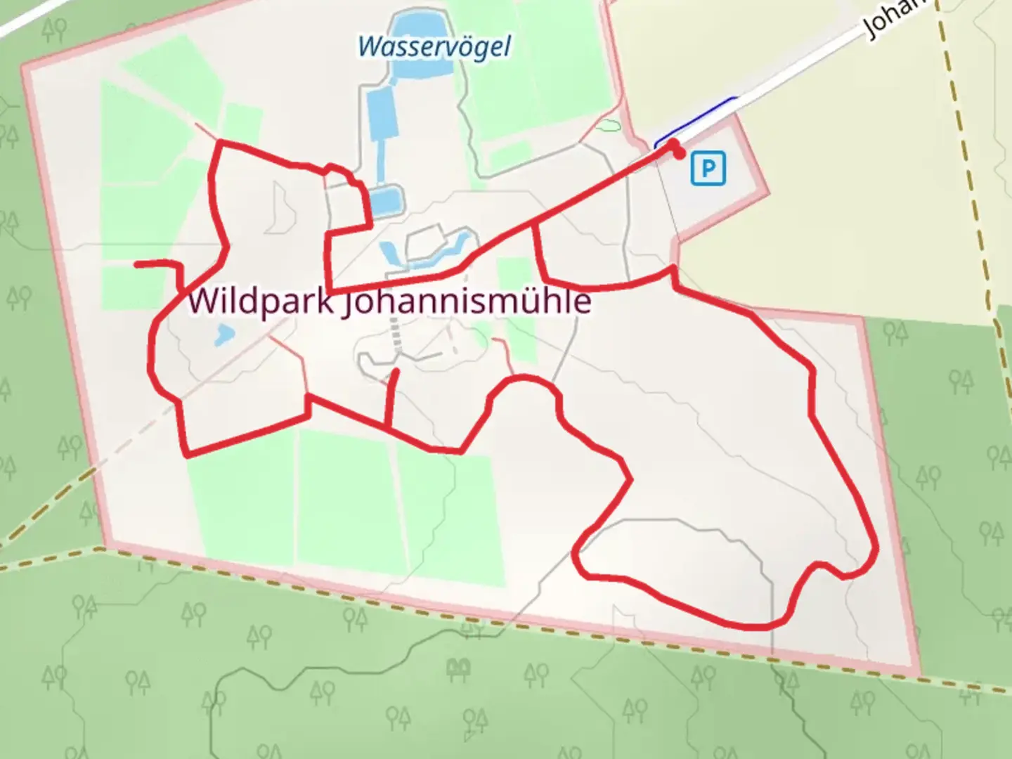 An image depicting the trail Polarwölfe and Johannismuehle Loop and its surrounding area.