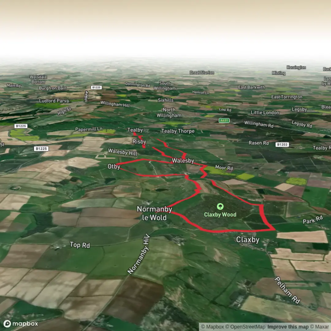 An image depicting the trail Claxby Wood and Tealby Loop and its surrounding area.