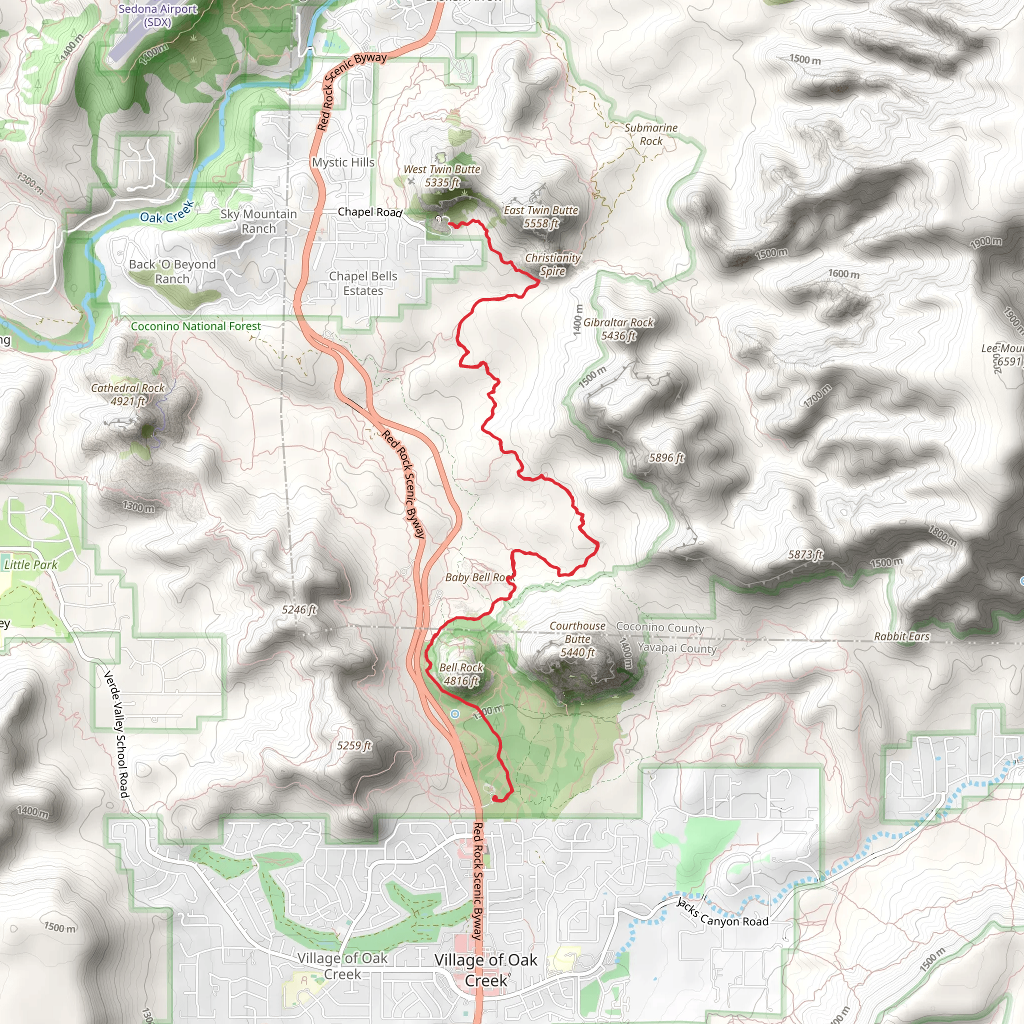 Bell Rock - Llama - Little Horse - Chapel Trail mobile static map