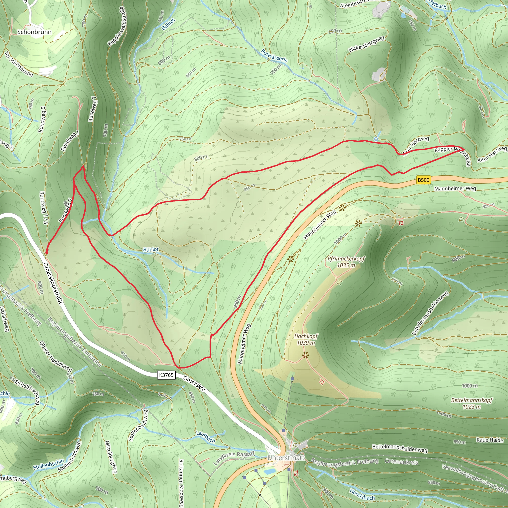 Wiedelager and Schwarzwaldhochstr Loop mobile static map
