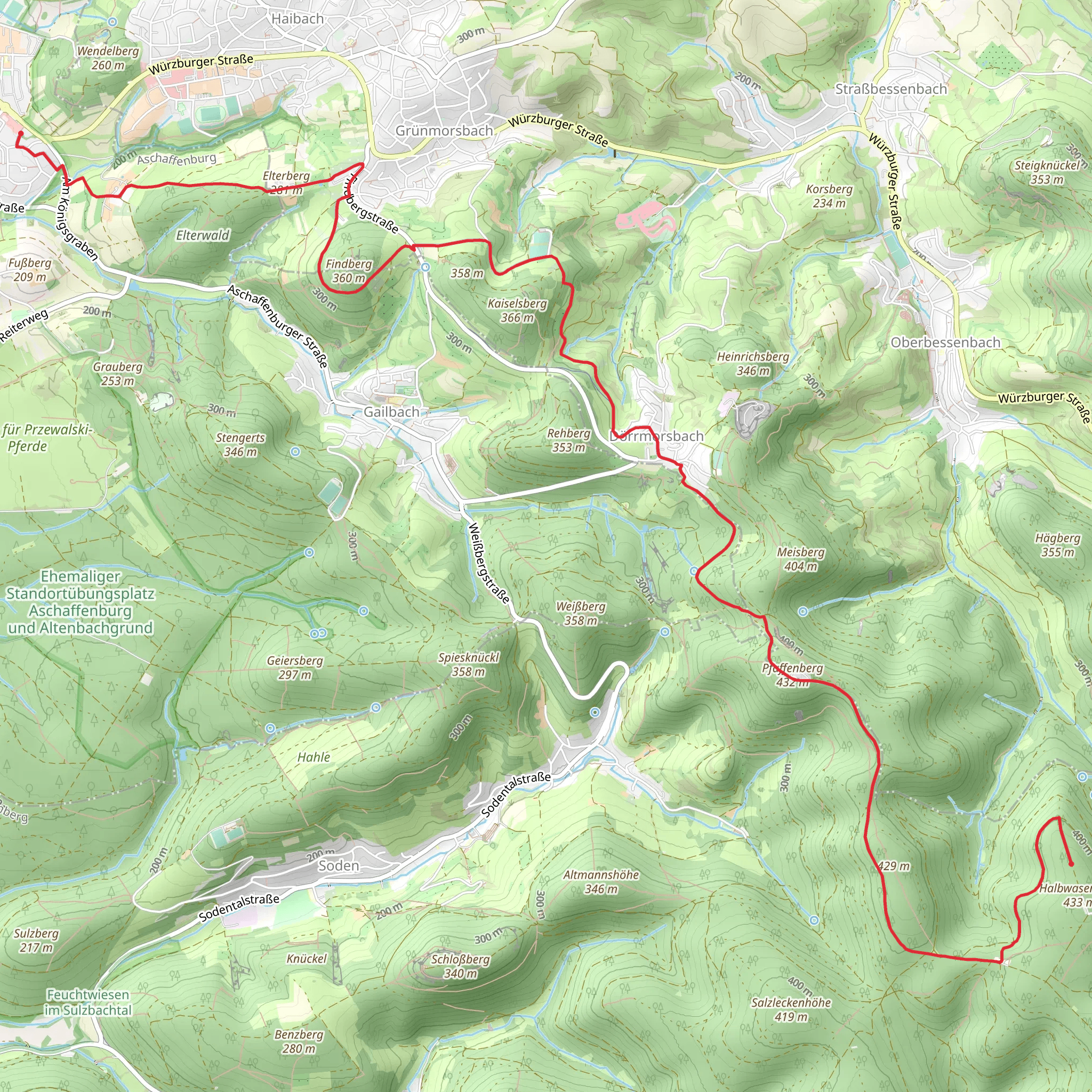Schweinheim tovHalbwasenberg via West Suedlicher Teil and Dietz Weg mobile static map