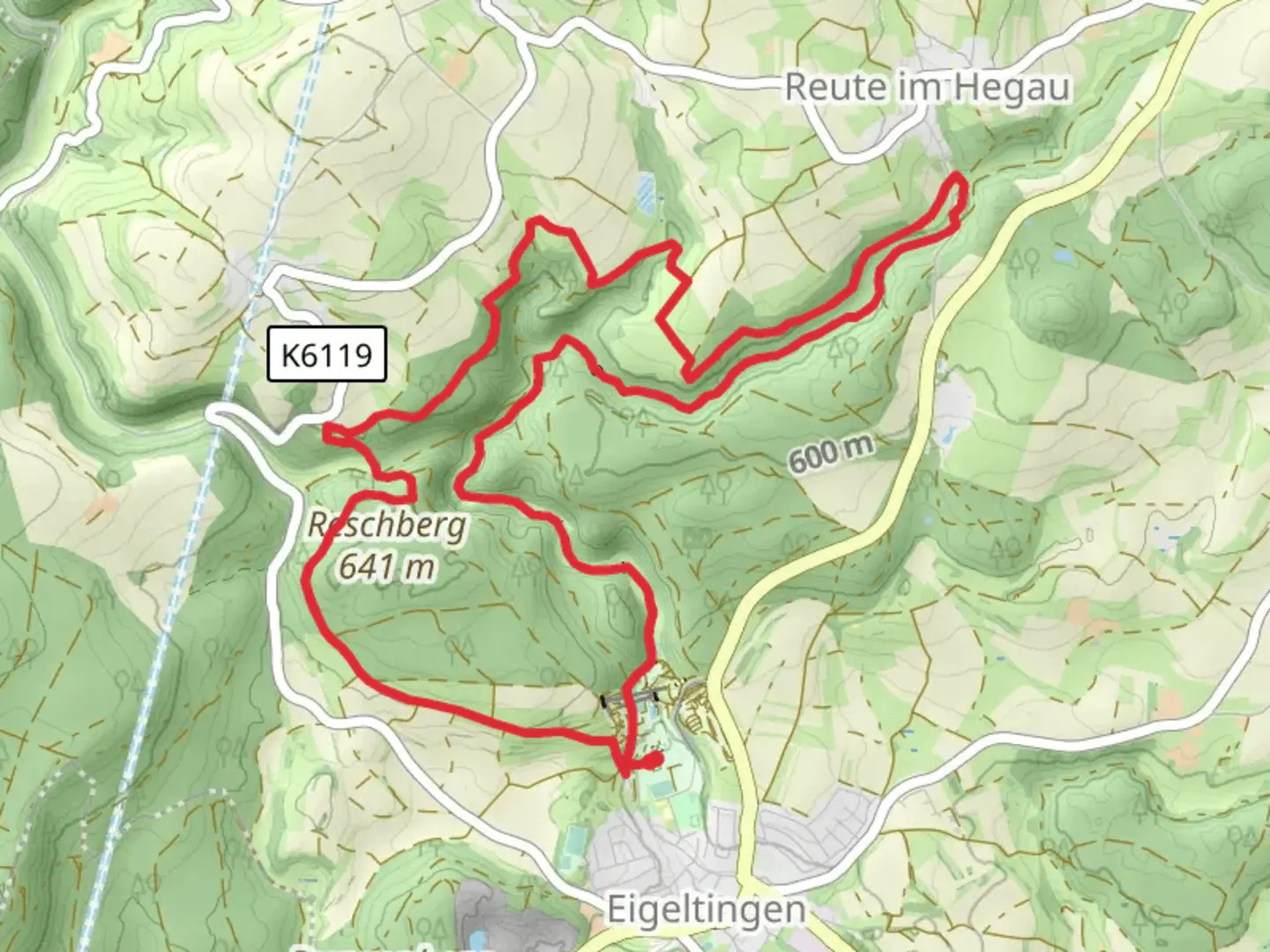 An image depicting the trail Reschberg and Ruine Tudbburg Loop - Eigeltingen and its surrounding area.