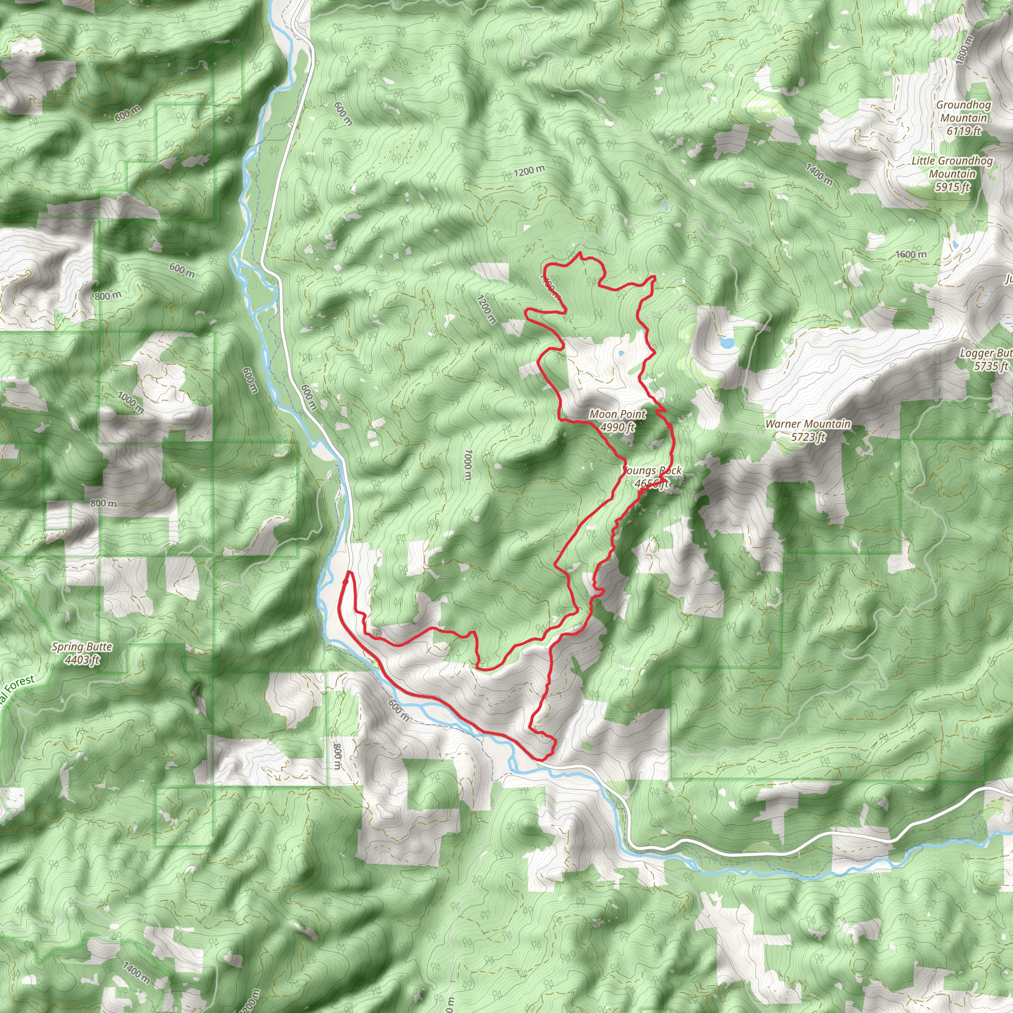 Pine Creek, Moon Point and Youngs Rock mobile static map