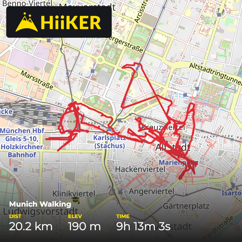 A map preview of the recording Munich Walking.