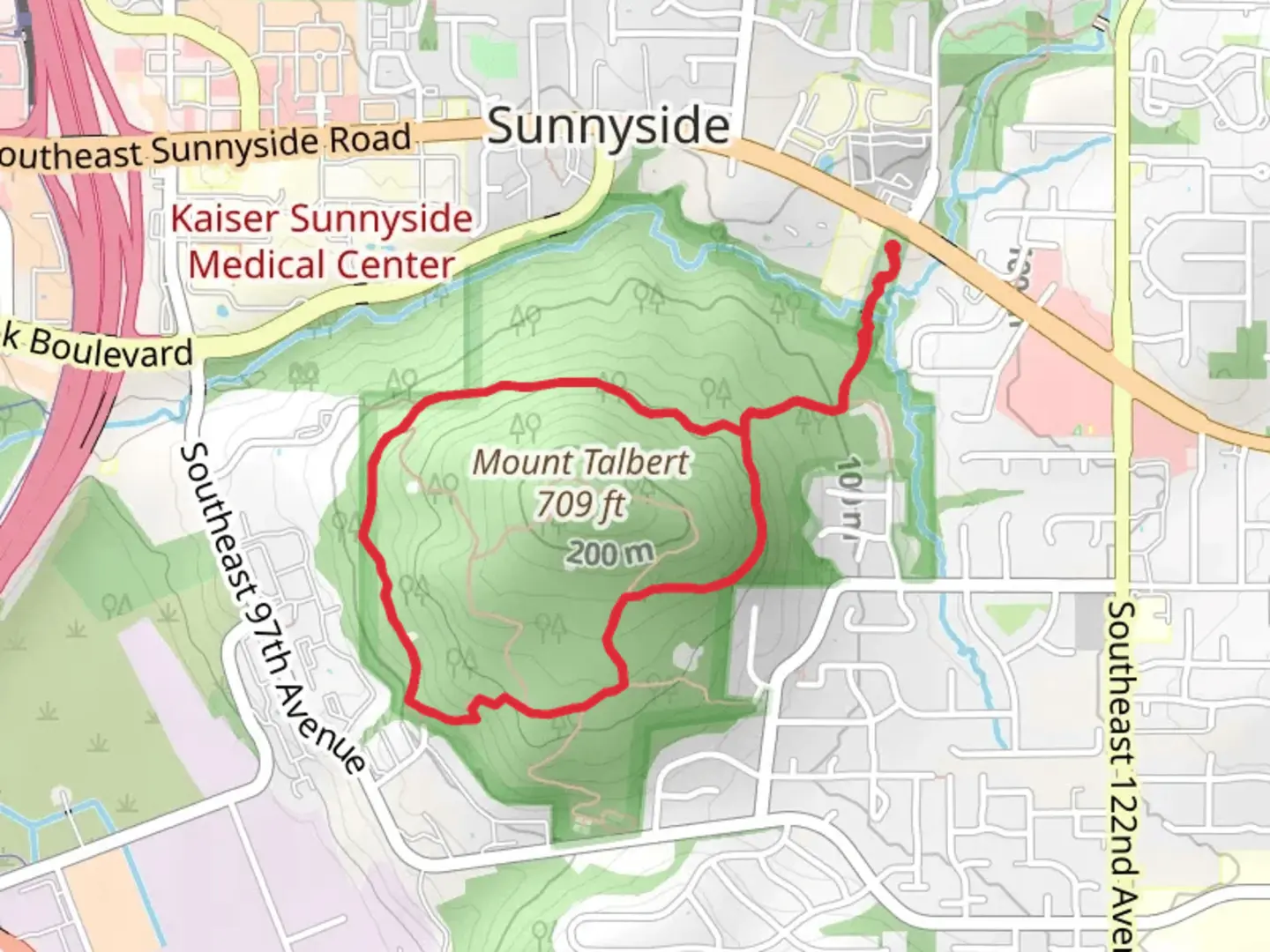 An image depicting the trail Park Loop via Sunnyside Road Trail and its surrounding area.