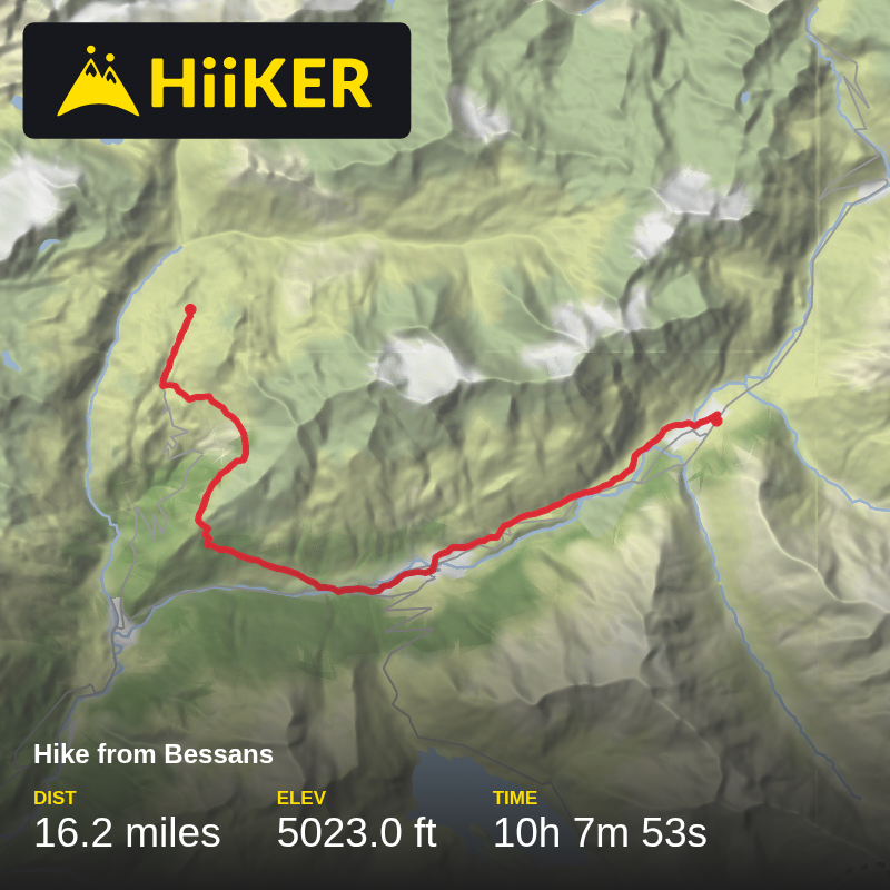 A map preview of the recording Hike from Bessans.