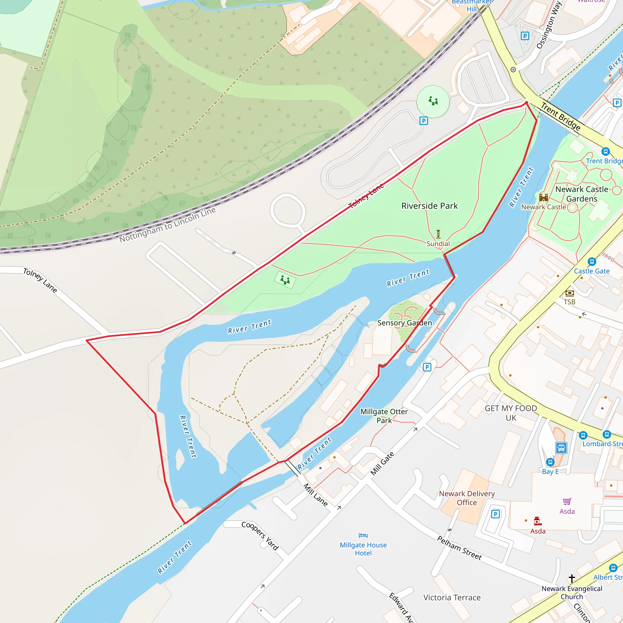Riverside Park Loop - Newark Castle mobile static map