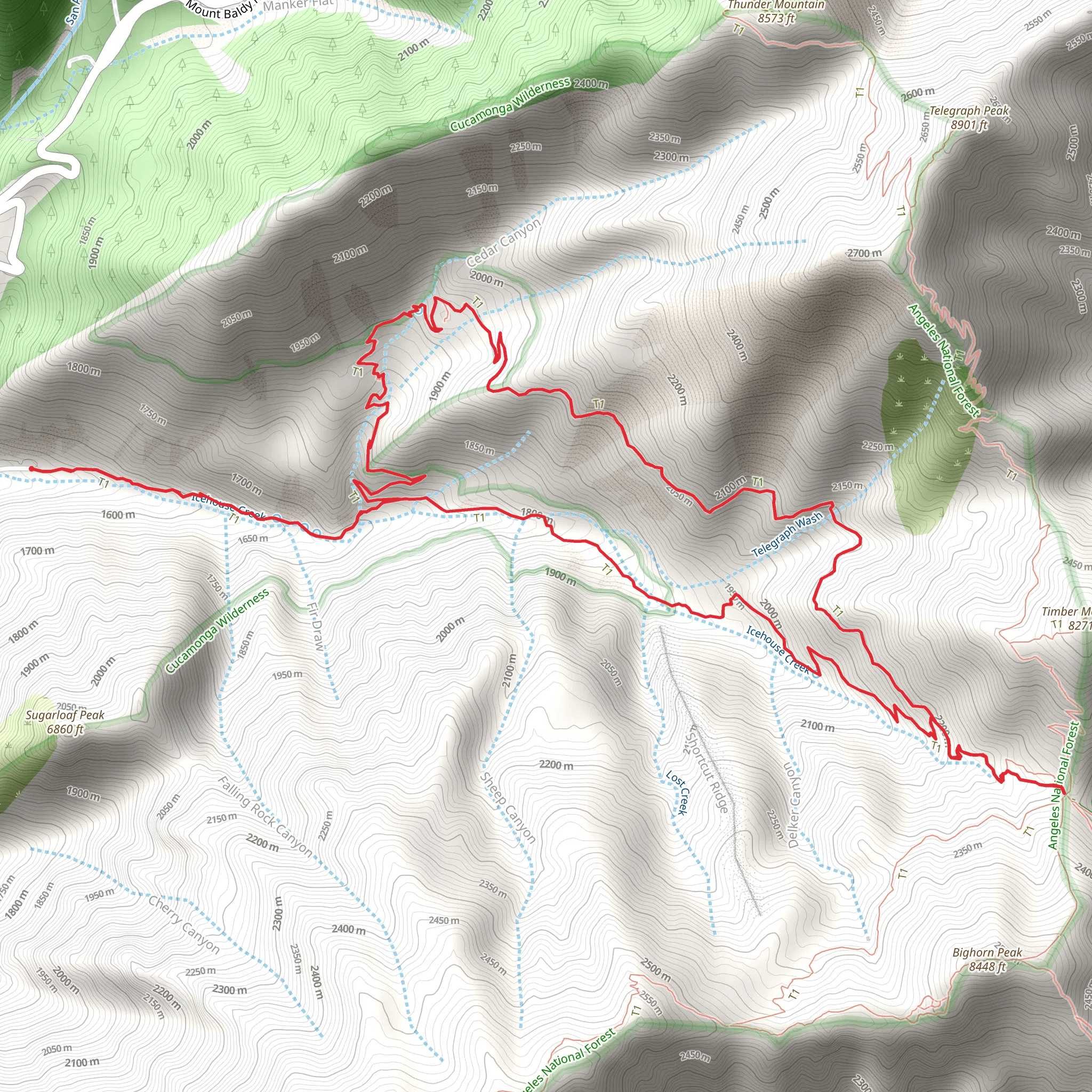 Icehouse Canyon, Icehouse Saddle and Chapman Loop Trail mobile static map
