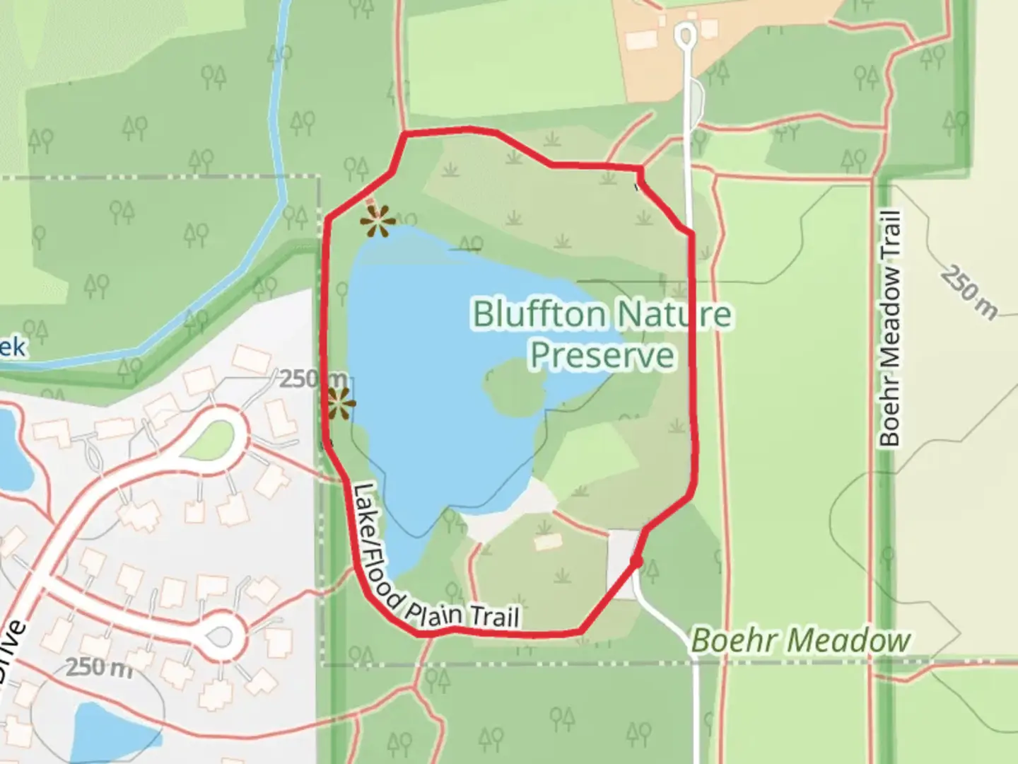 An image depicting the trail Bluffton College Lake Loop and its surrounding area.