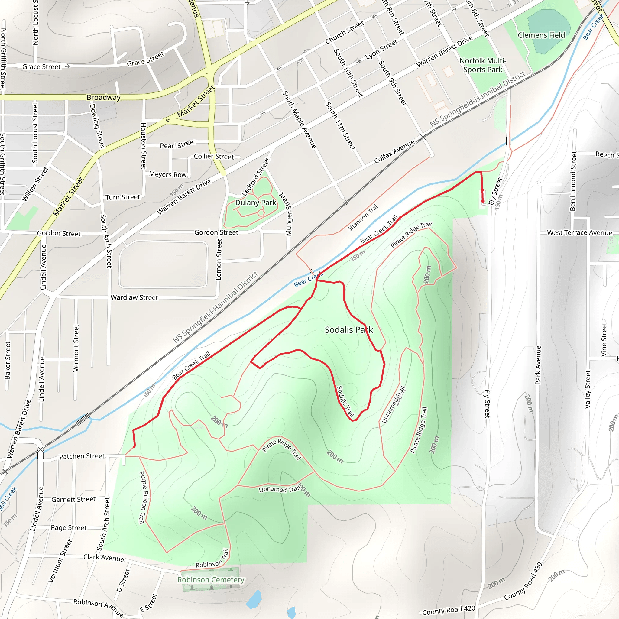 Bear Creek and Sodalis Trail mobile static map