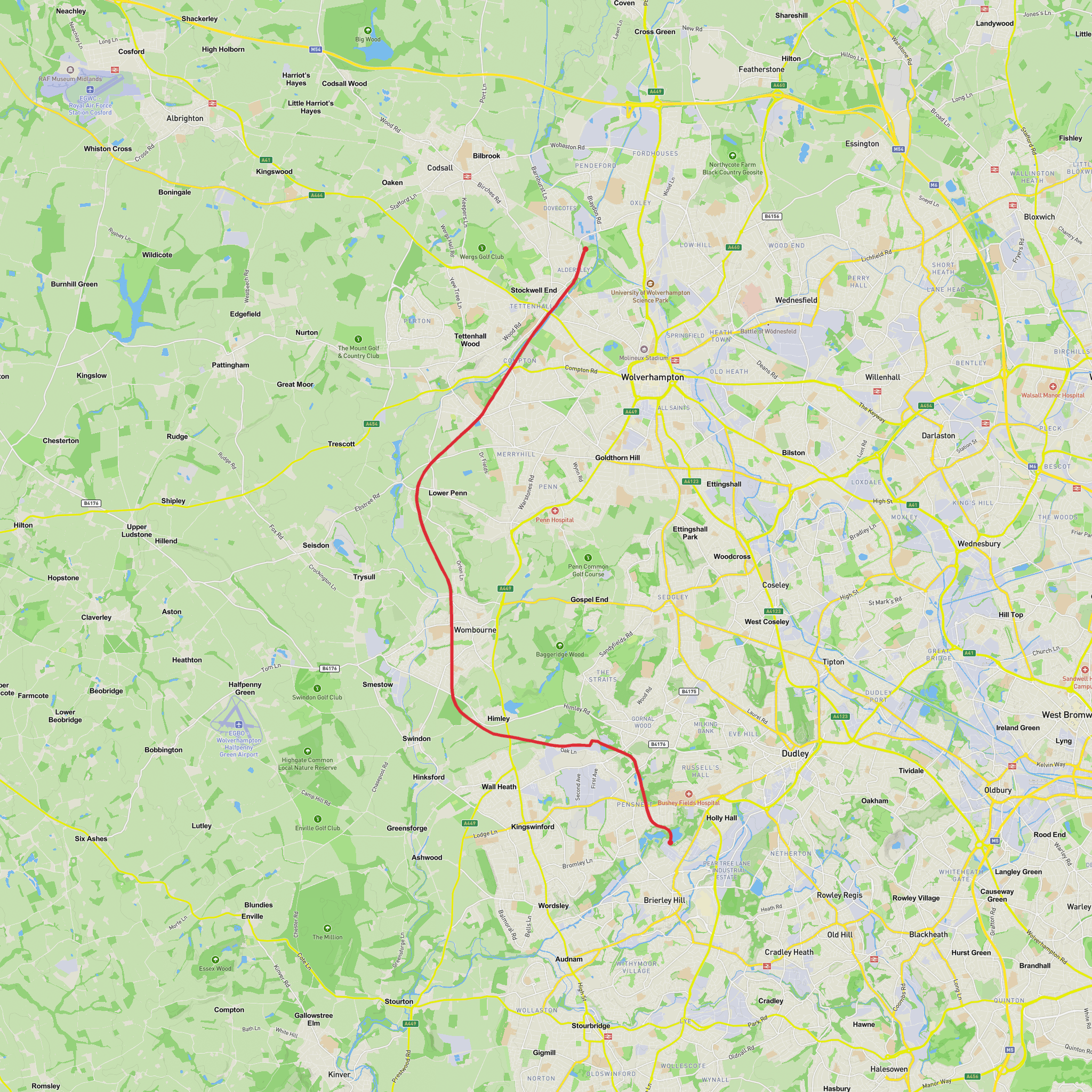 Aldersley Stadium to Fens Pool mobile static map