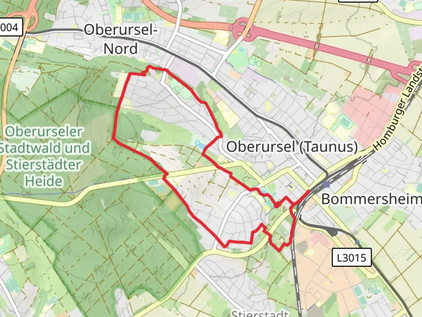 An image depicting the trail Oberurseler Rundwanderwg and its surrounding area.