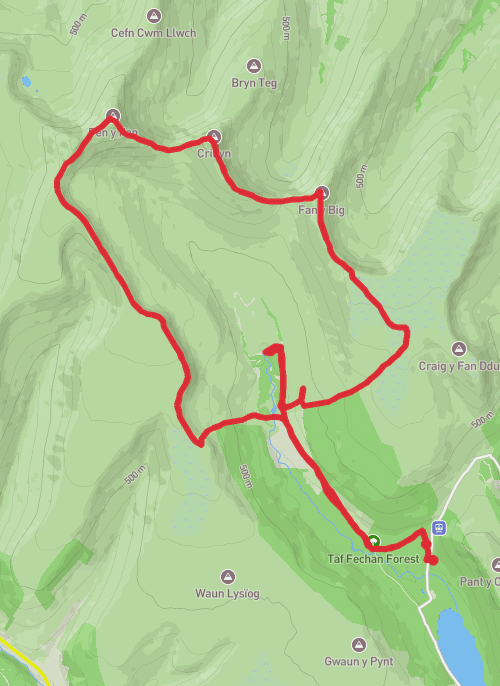 Hike on Pen Y Fan Horseshoe Loop mobile static map