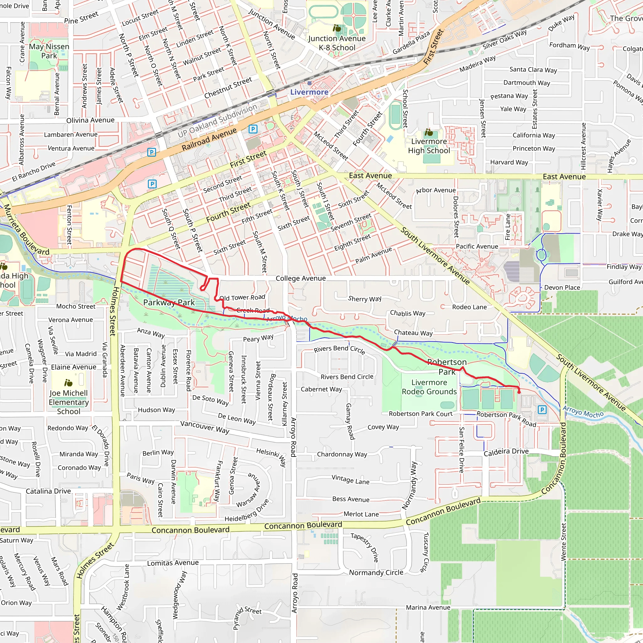 Arroyo Mocho Trail and Parkway Park Loop mobile static map