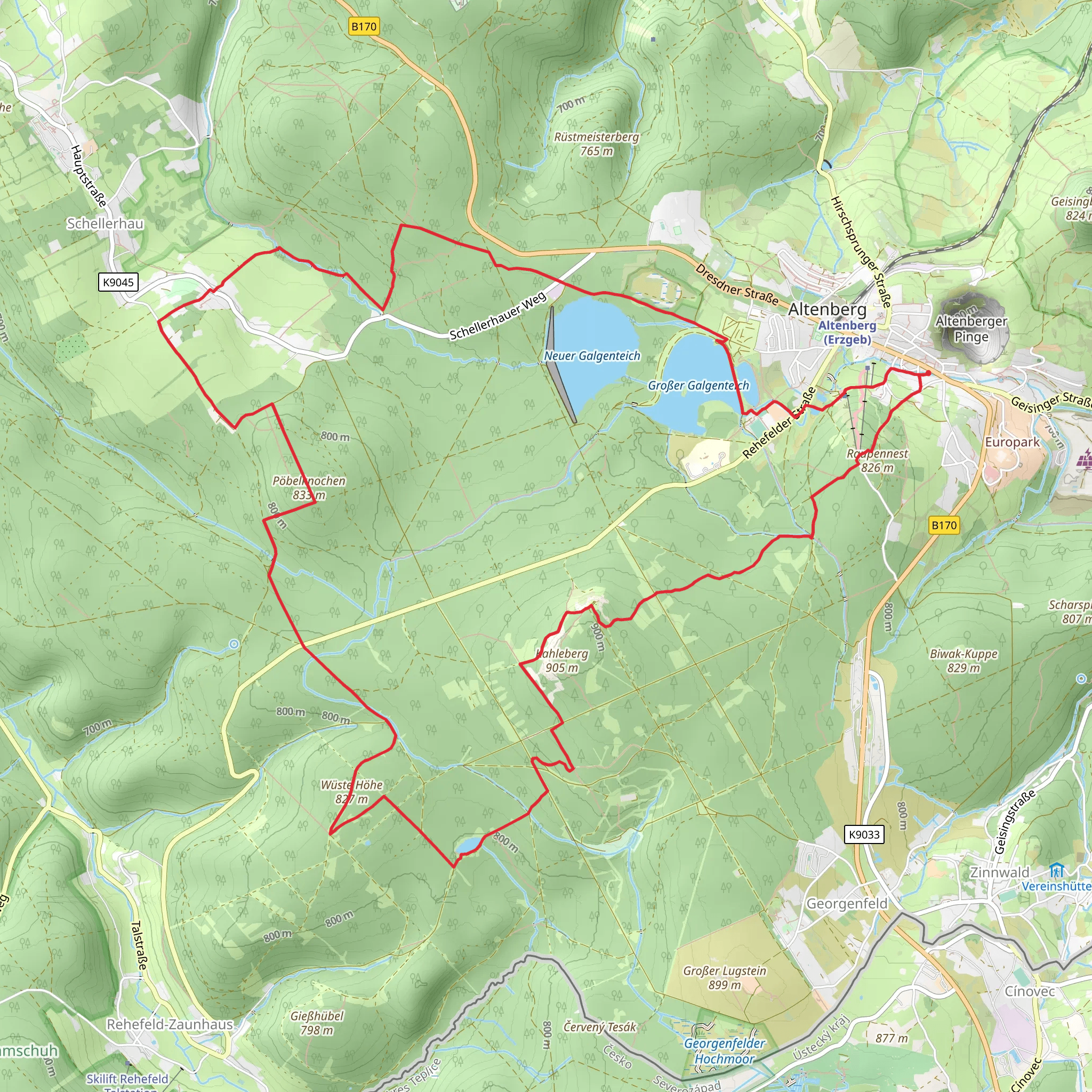 Altenberg Loop via Grober Galgenteich and Kahleberg mobile static map