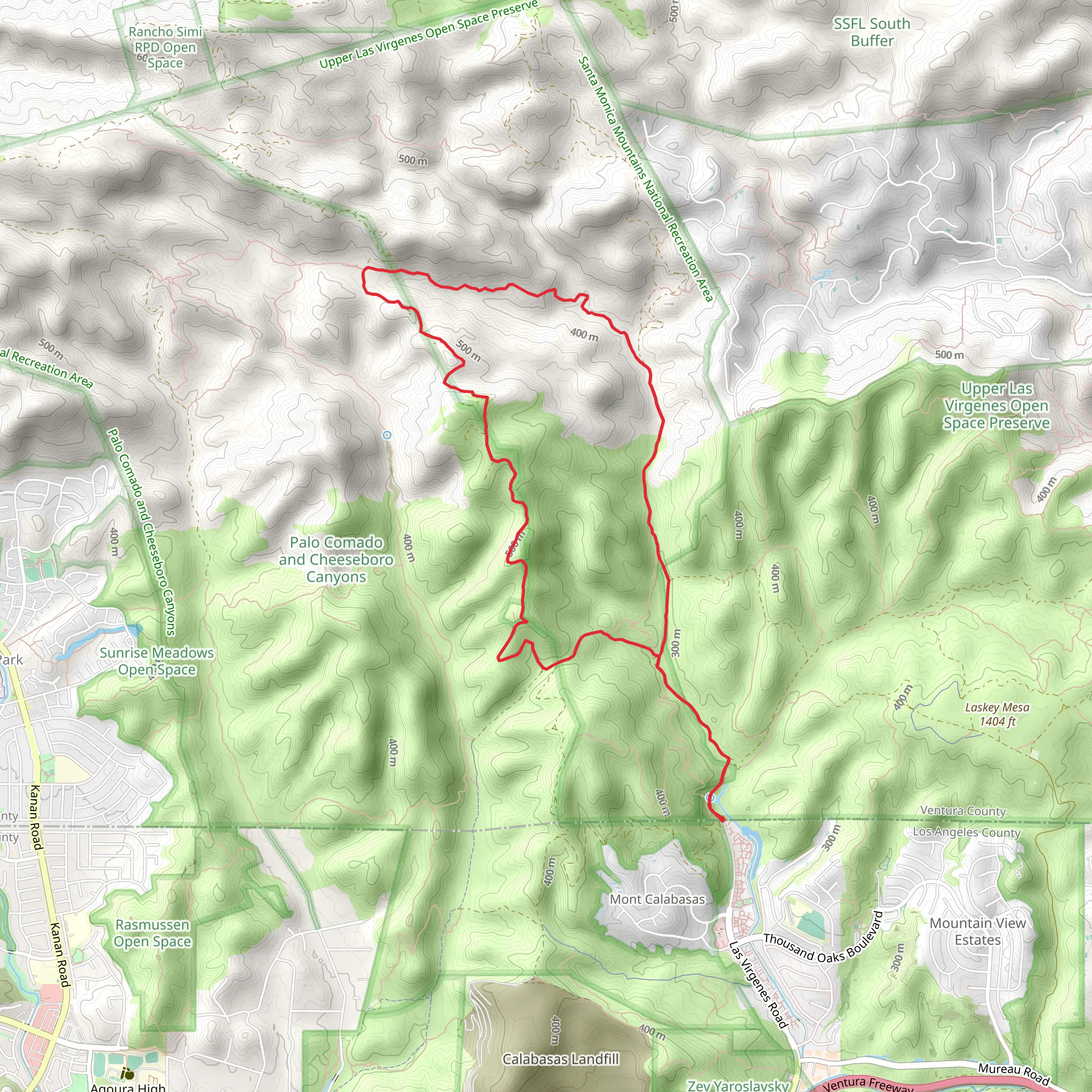 Cheeseboro Ridge and Upper Las Virgenes Canyon Loop Trail mobile static map