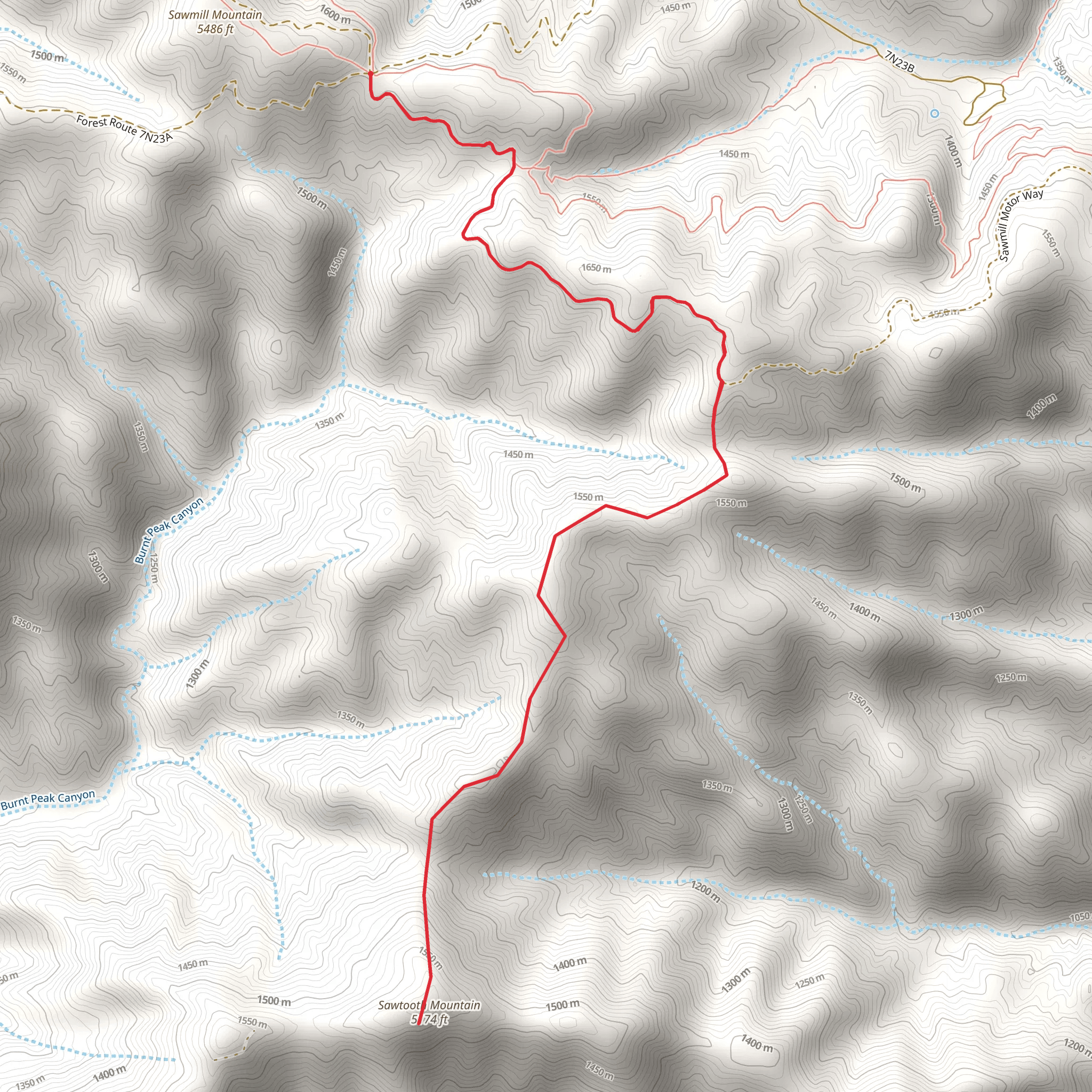 Sawtooth Mountain via Sawmill Motor Way mobile static map