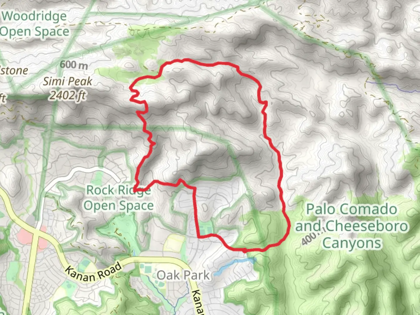 An image depicting the trail Palo Comado Canyon, China Flat and Suicide Loop Trail and its surrounding area.