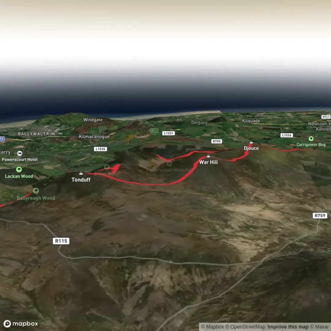 An image depicting the trail Leinster MPC Djouce February 2026 and its surrounding area.