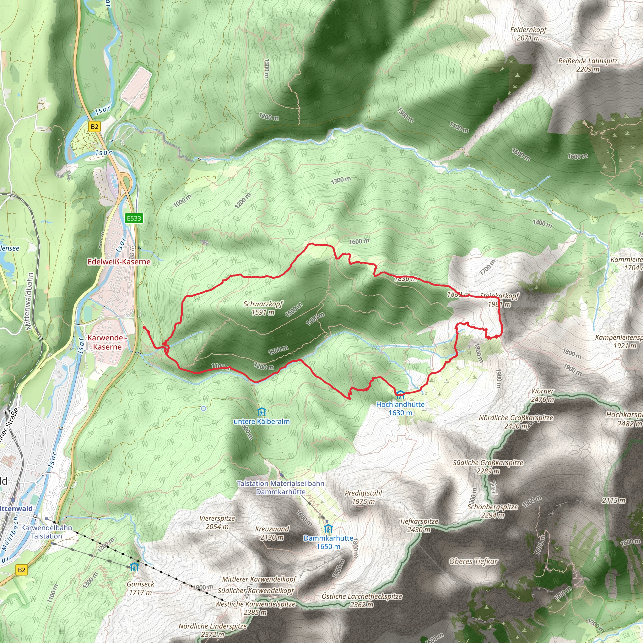 Zunderweidkopf, Steinkarkopf and Wörnersattel Peak Loop via Wanderweg 264 mobile static map