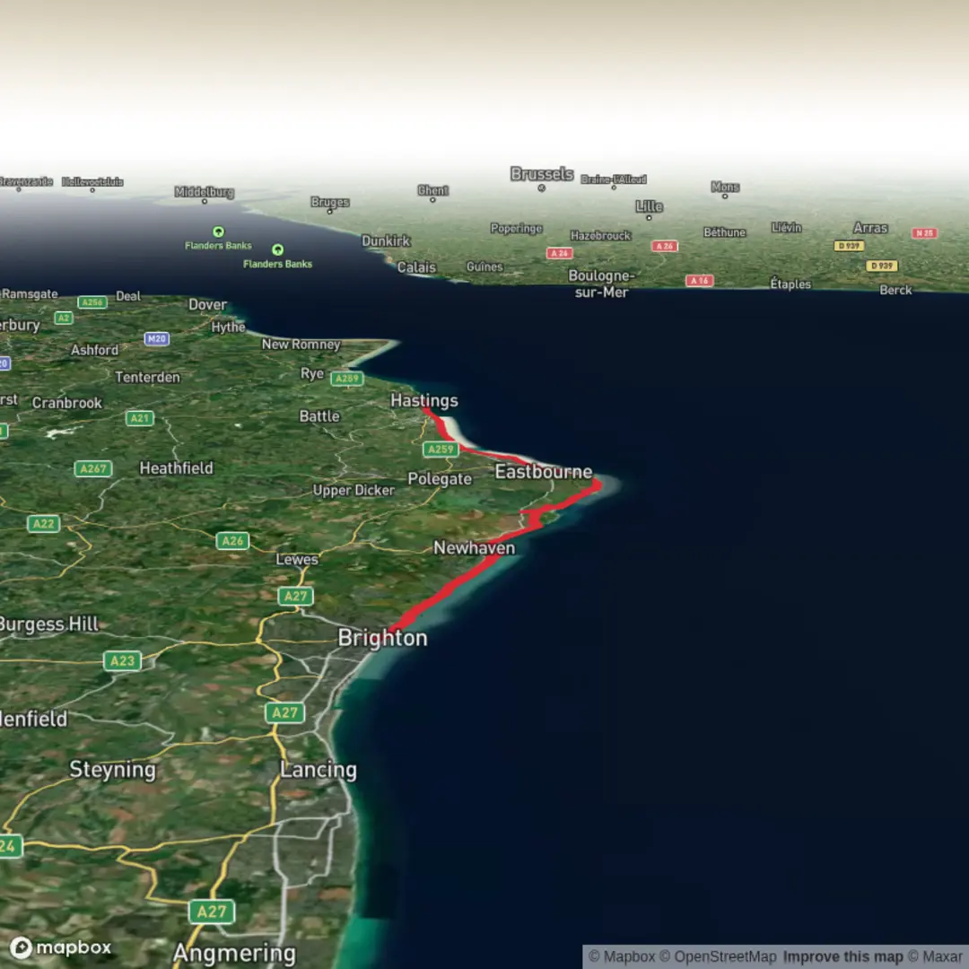 An image depicting the trail Hike from Brighton to Hastings and its surrounding area.