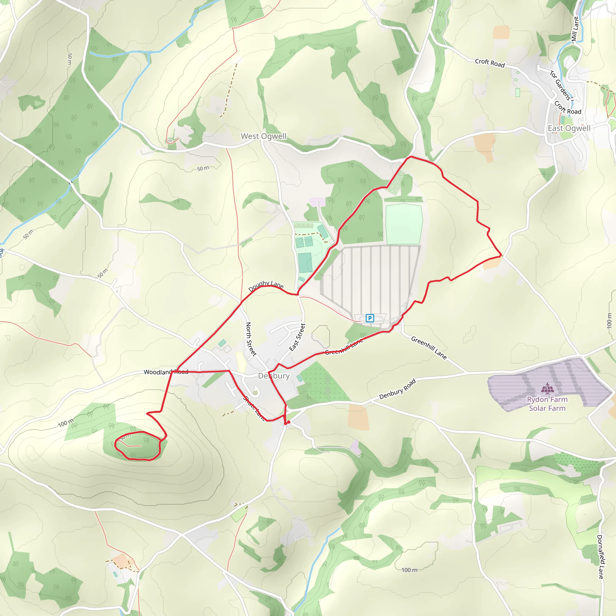 Greenhill Plantation, Oxenham's Wood and Denbury Camp Loop mobile static map