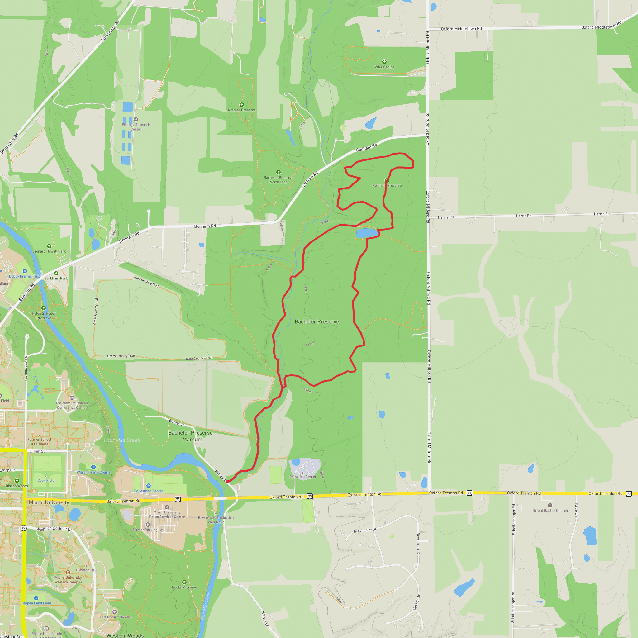 Harkers Run via Bachelor Preserve E and Reinhart Preserve Loop mobile static map