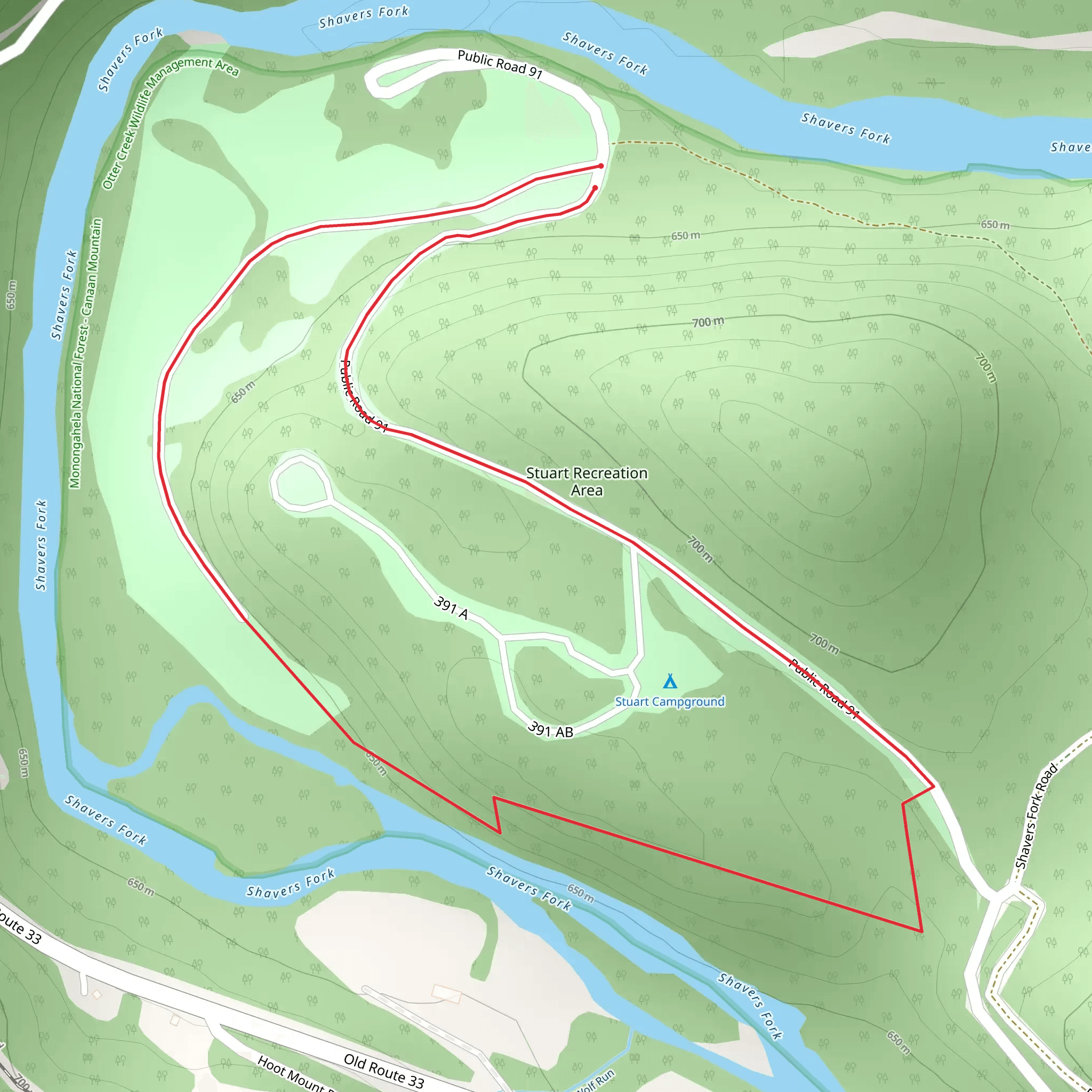 Loop around Stuart Campground mobile static map