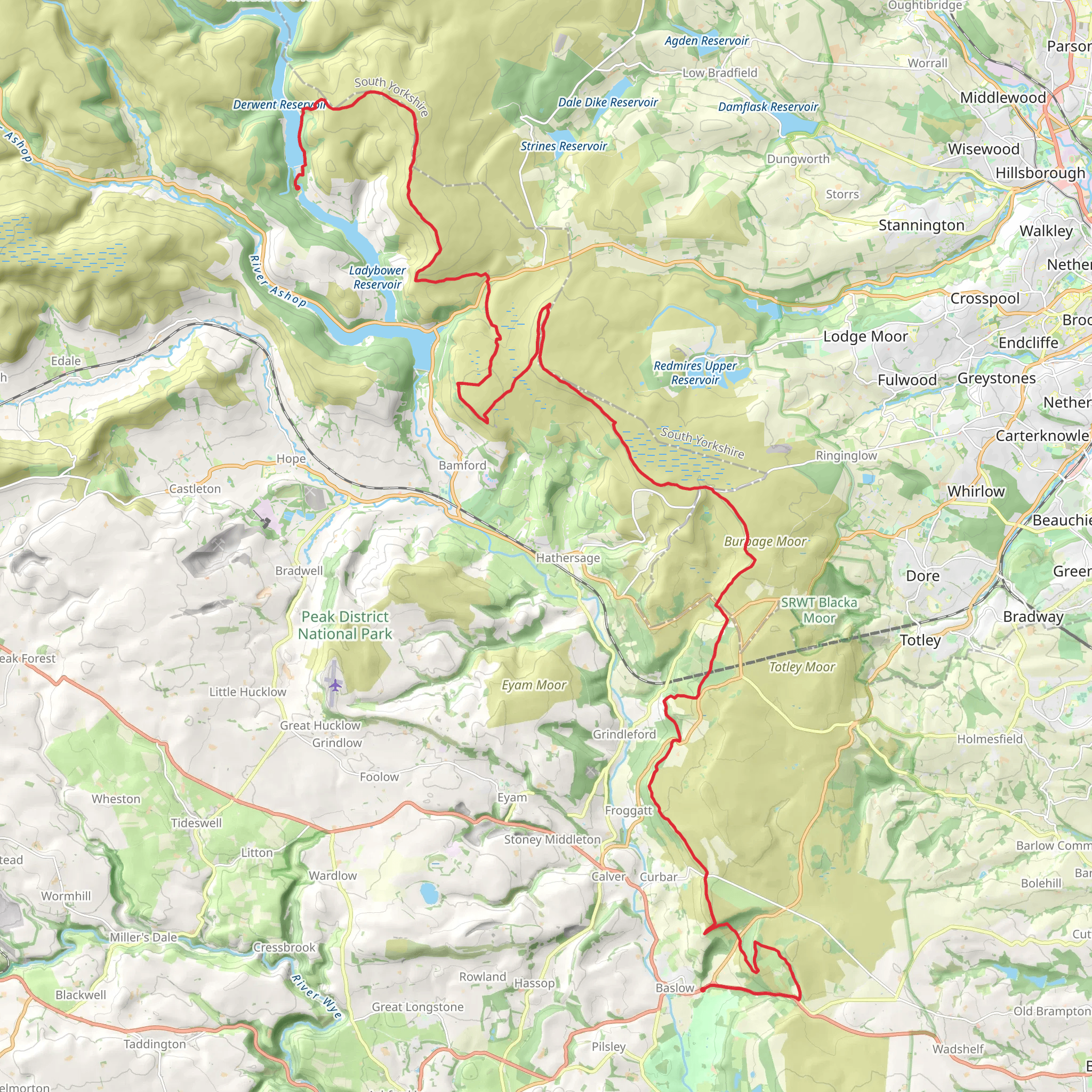 Fairholmes to Baslow Walk via White Path Moss mobile static map