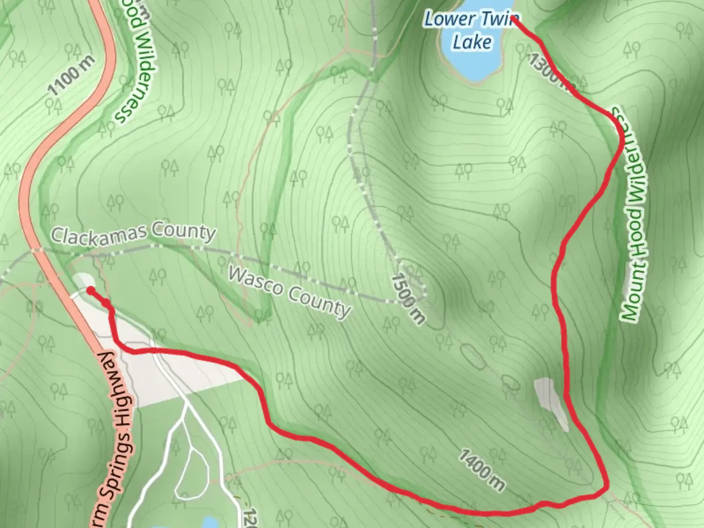 An image depicting the trail Lower Twin Lake from Forest Road 2610 and its surrounding area.