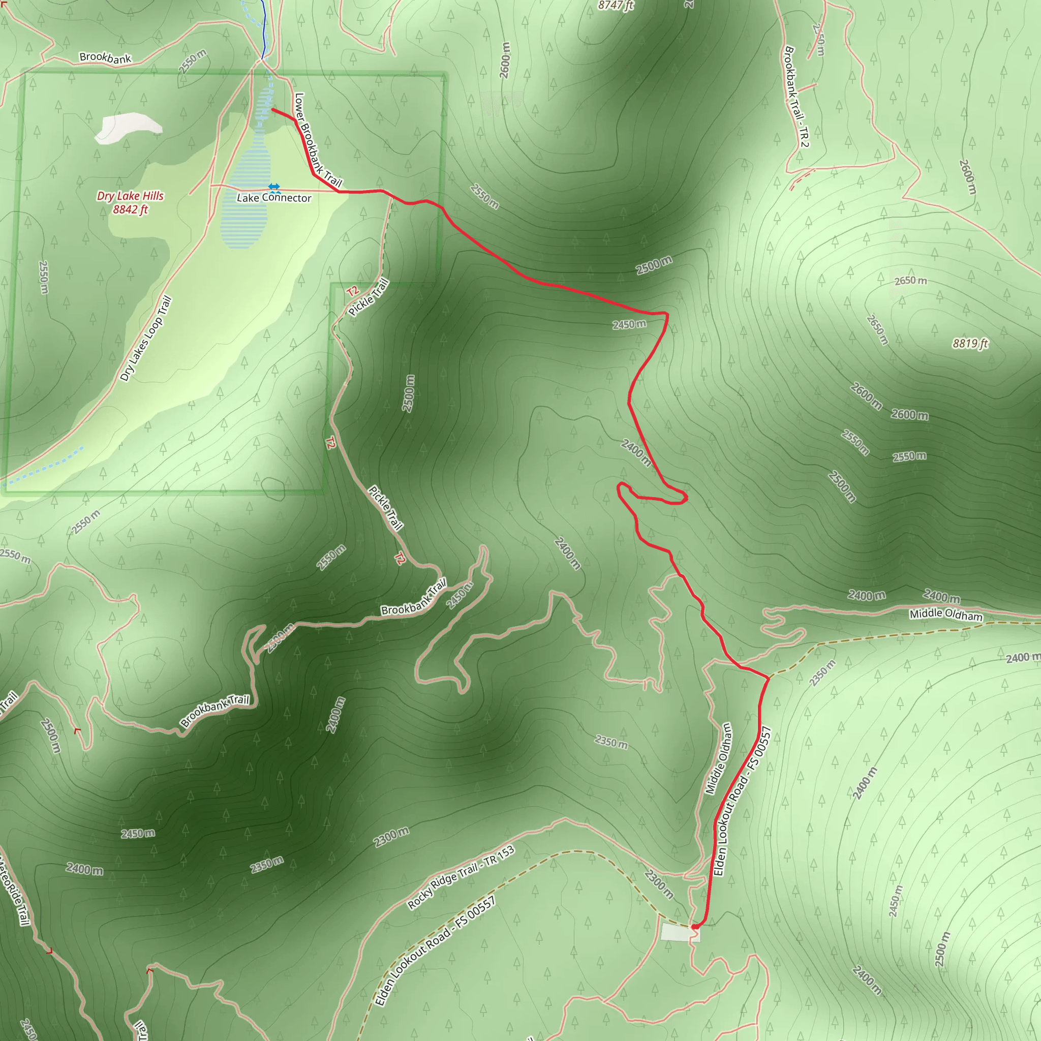 New Brookbank Trail and Lower Brookbank Trail mobile static map
