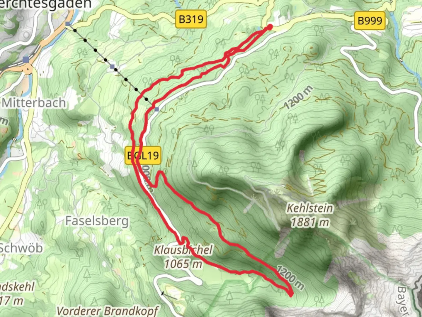 An image depicting the trail Sommerrodelbahn, Klausbichel and Ligeretalm Loop and its surrounding area.