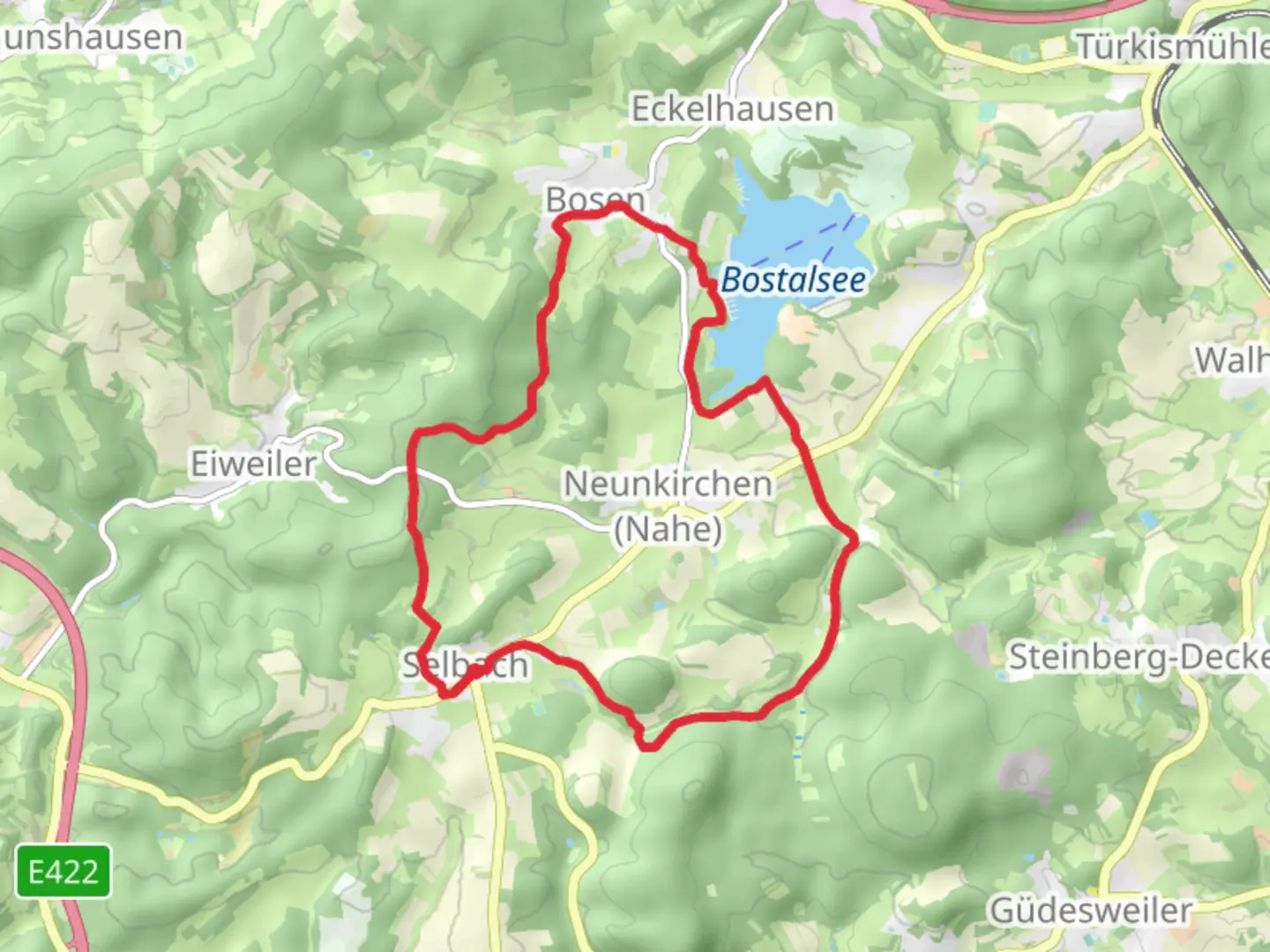 An image depicting the trail Neukirchen Loop via Botalsee and its surrounding area.