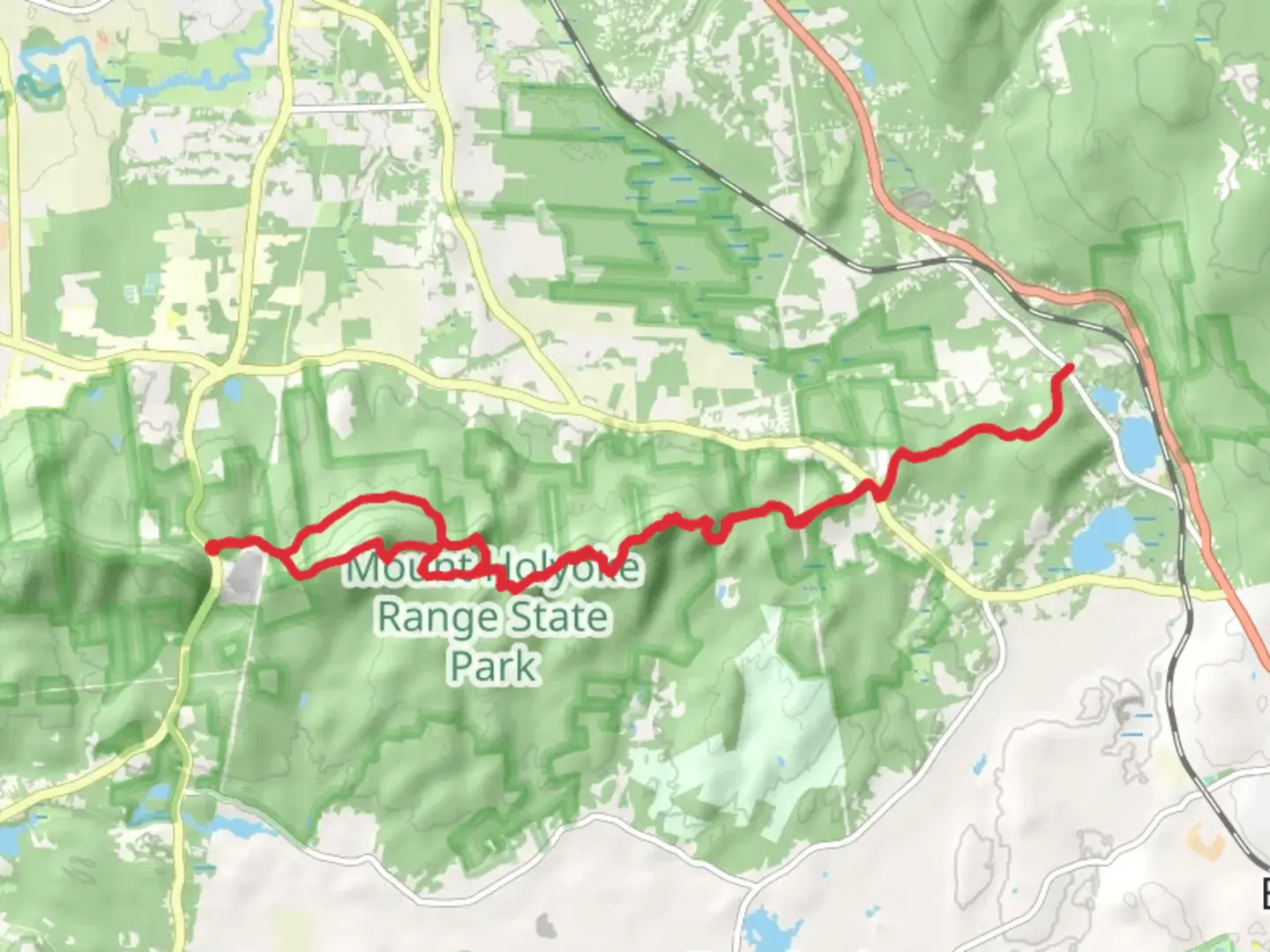 An image depicting the trail Mount Norwottock, Long Mountain - Warren Wright Road Conservation Area and its surrounding area.