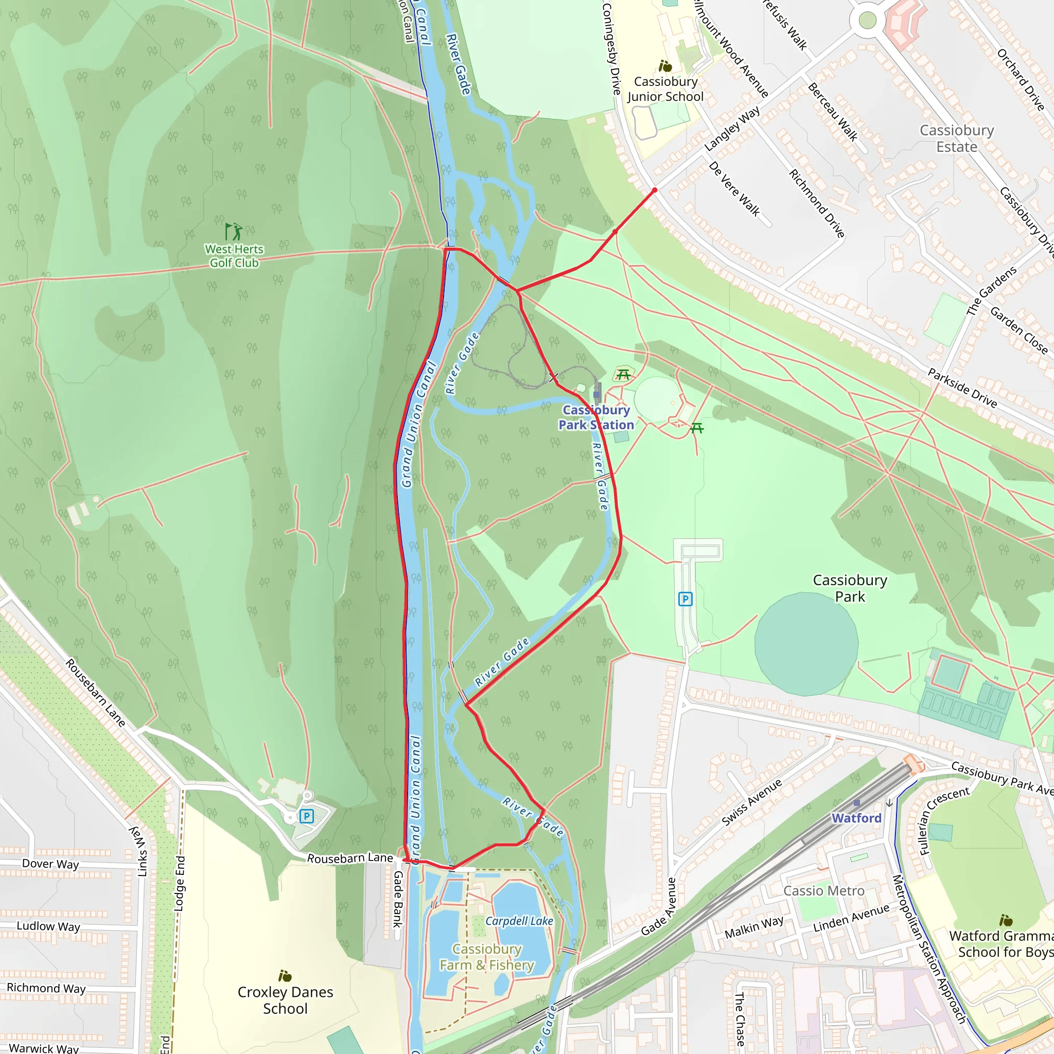 Cassiobury Park and Grand Union Canal - Watford mobile static map