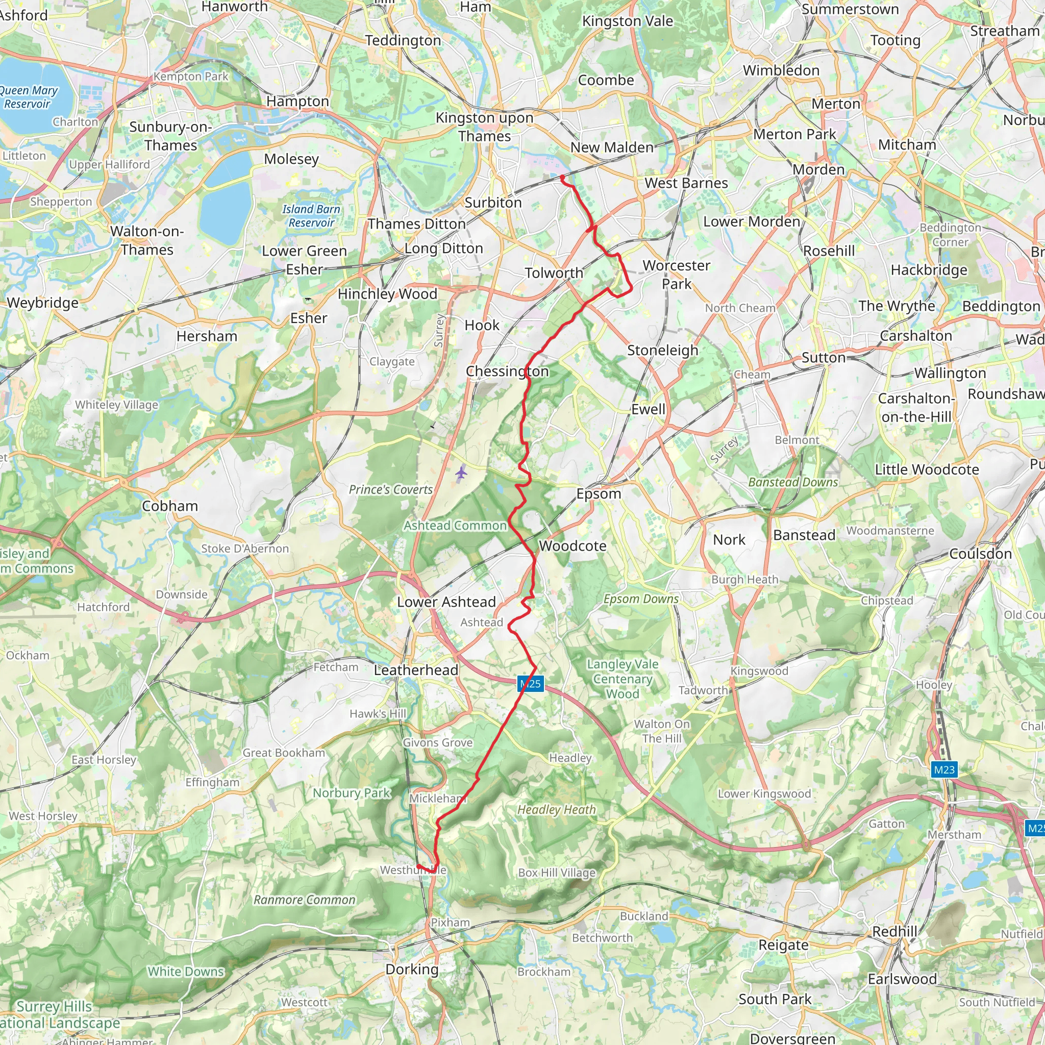 Berrylands to Westhumble Walk mobile static map