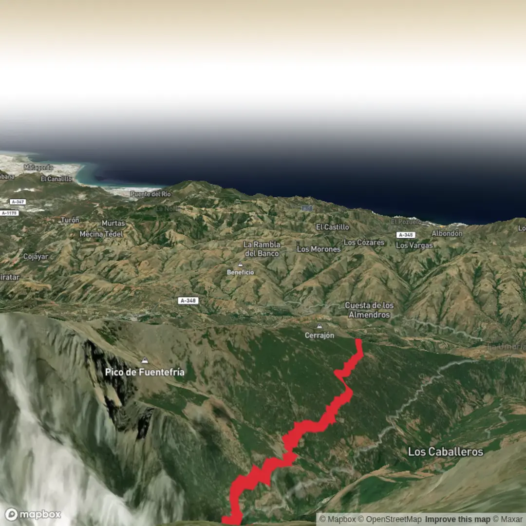 An image depicting the trail Trevélez to Juviles via La Piedra de la Turma and Colada de la Lomilla and its surrounding area.