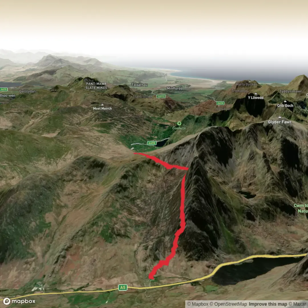 An image depicting the trail Llwybr Gwregys i Pen y Gwyrdd and its surrounding area.