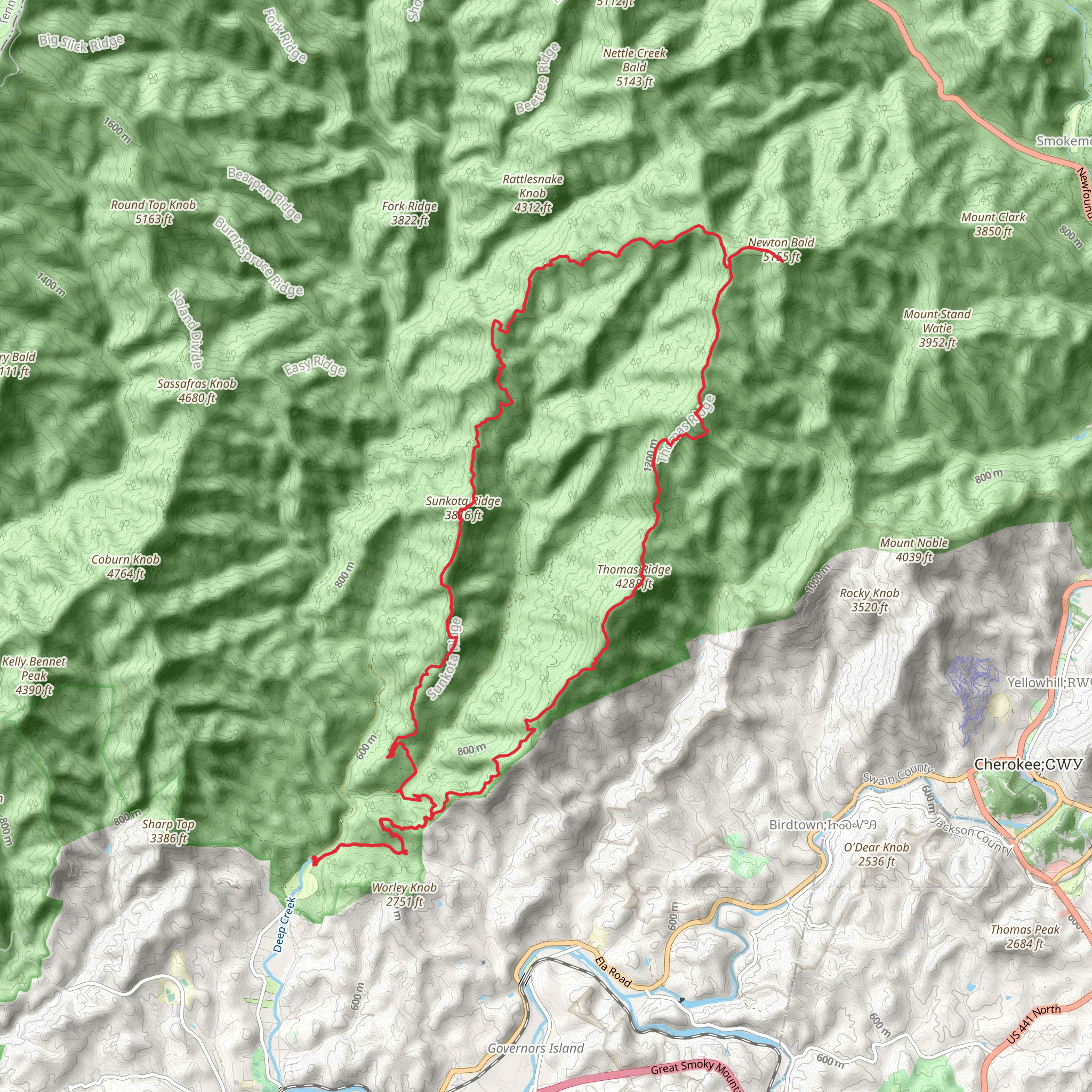 Newton Bald Loop from Deep Creek mobile static map