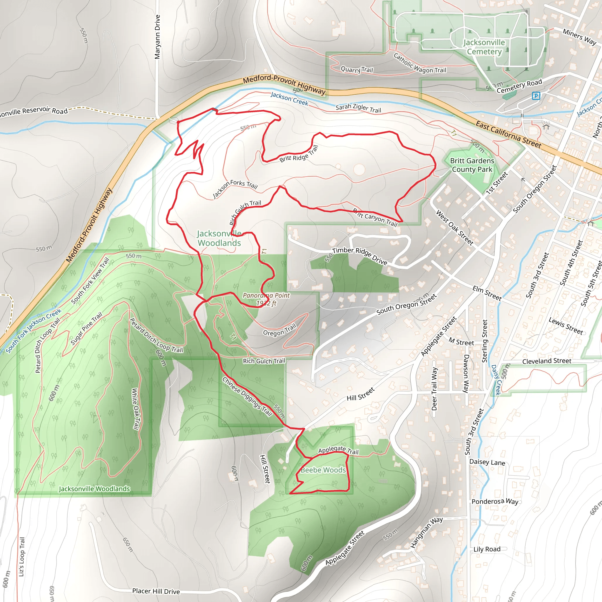 Britt Ridge, Rich Gulch, Chinese Diggings Trail and Applegate Trail mobile static map