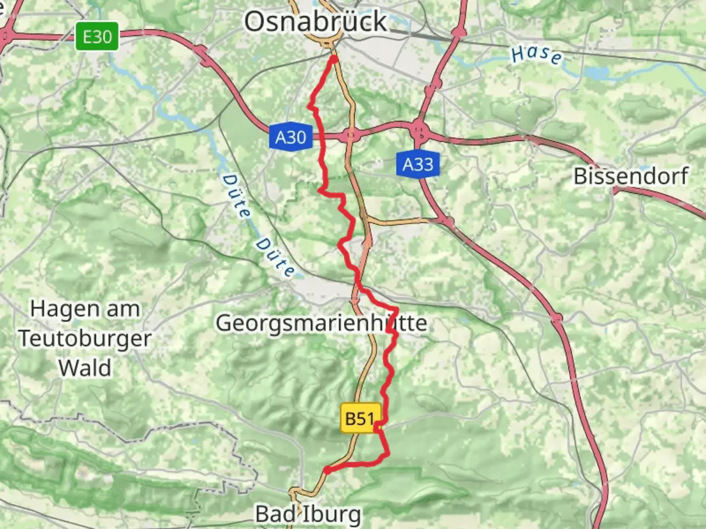 An image depicting the trail Osnabruck to Bad Iburg Walk and its surrounding area.