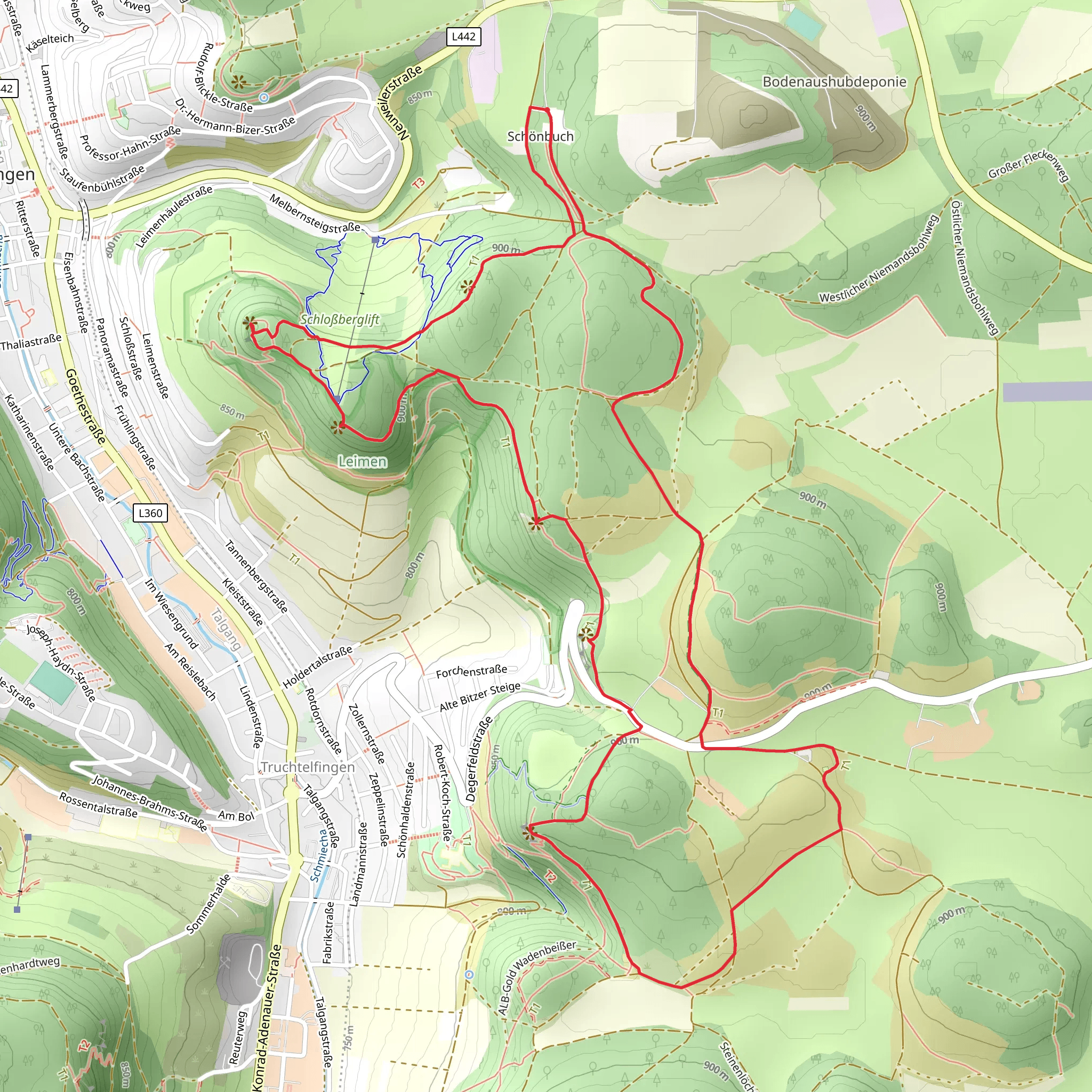 Schlossberg, Leimenfelsen and Strichfelsen via Traufgand Wacholderhoehe mobile static map